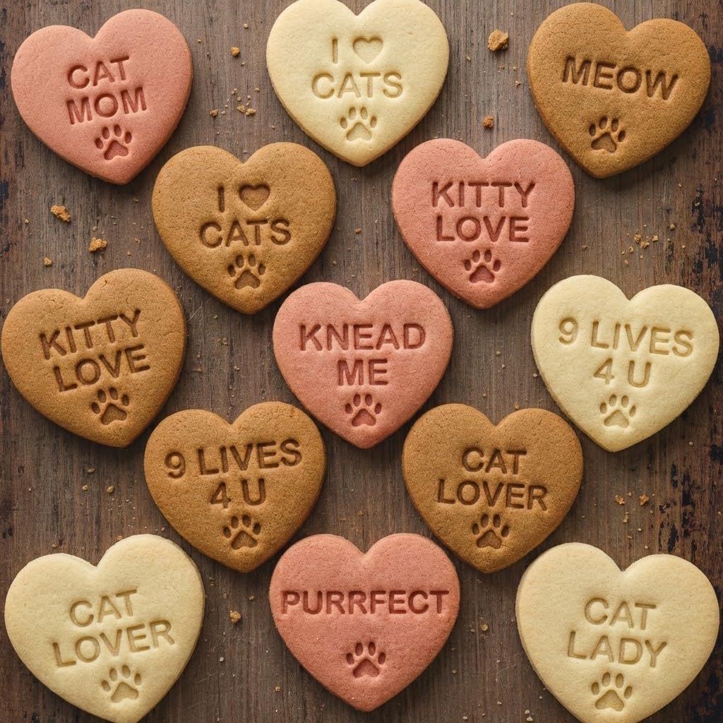 BAKERLOGY Lot de 10 emporte-pièces cœur message pour amoureux des chats – Emporte-pièces en forme de cœur pour mamans de chats & fans de kitty, fondant & décor, biscuits de fête
