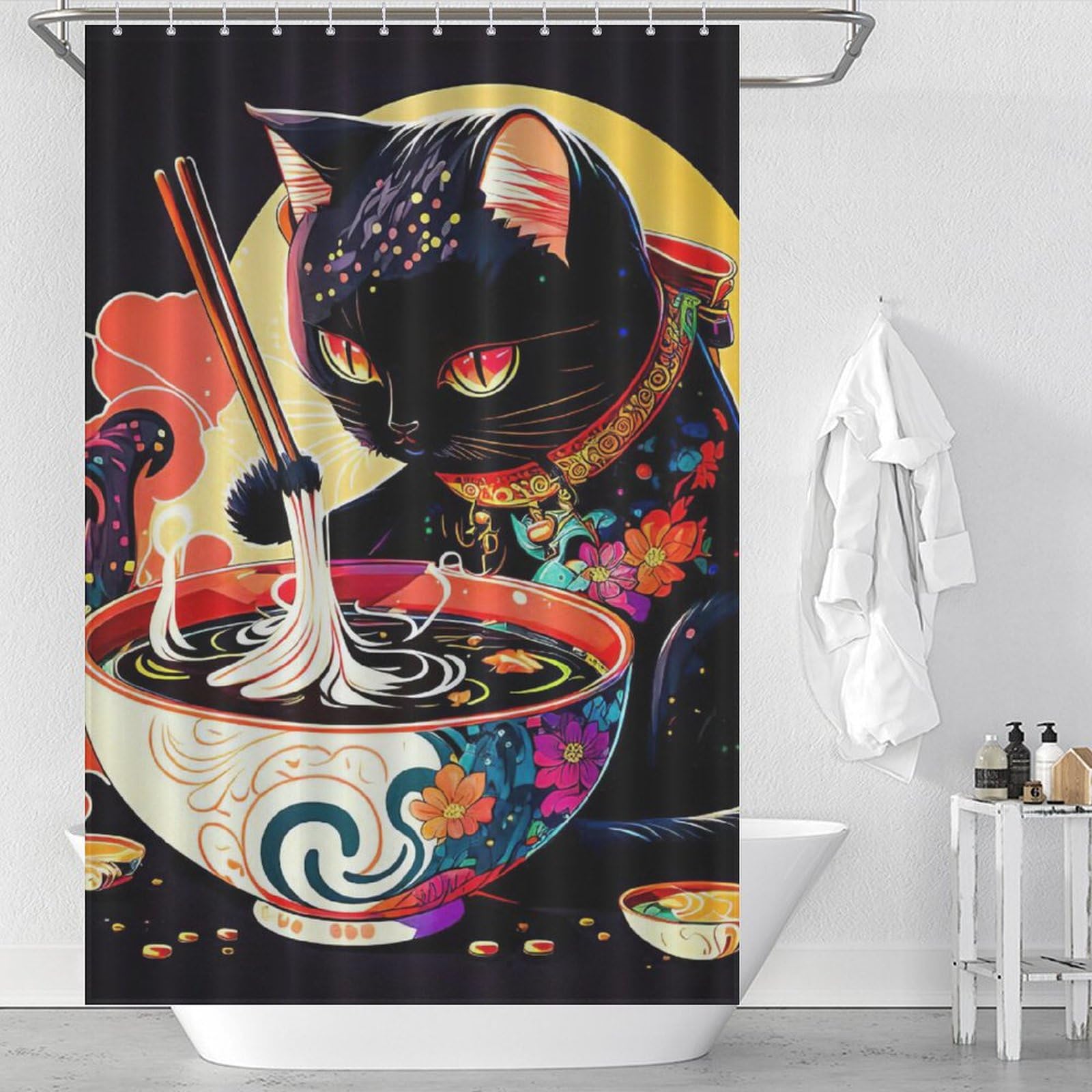 Rideau de douche chat baignoire étanche 48x72Inch salle de bain moderne