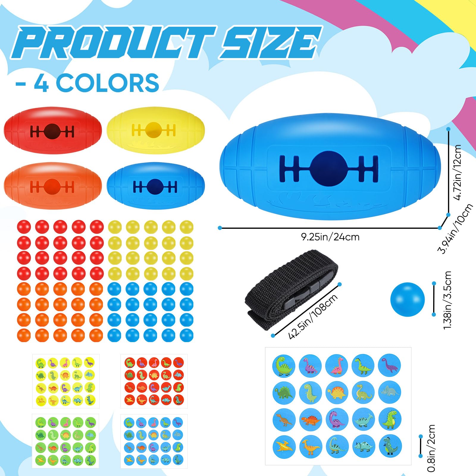 Jexine 4 Sets Shaking Swing Balls Game Set Fun Family Game Toy with 80 Balls Indoor Outdoor Party Games with 4 Sheets Dinosaur Stickers for Birthday Gifts Age 5 6 7 8 9+ Adults Party Favor, 4 Colors