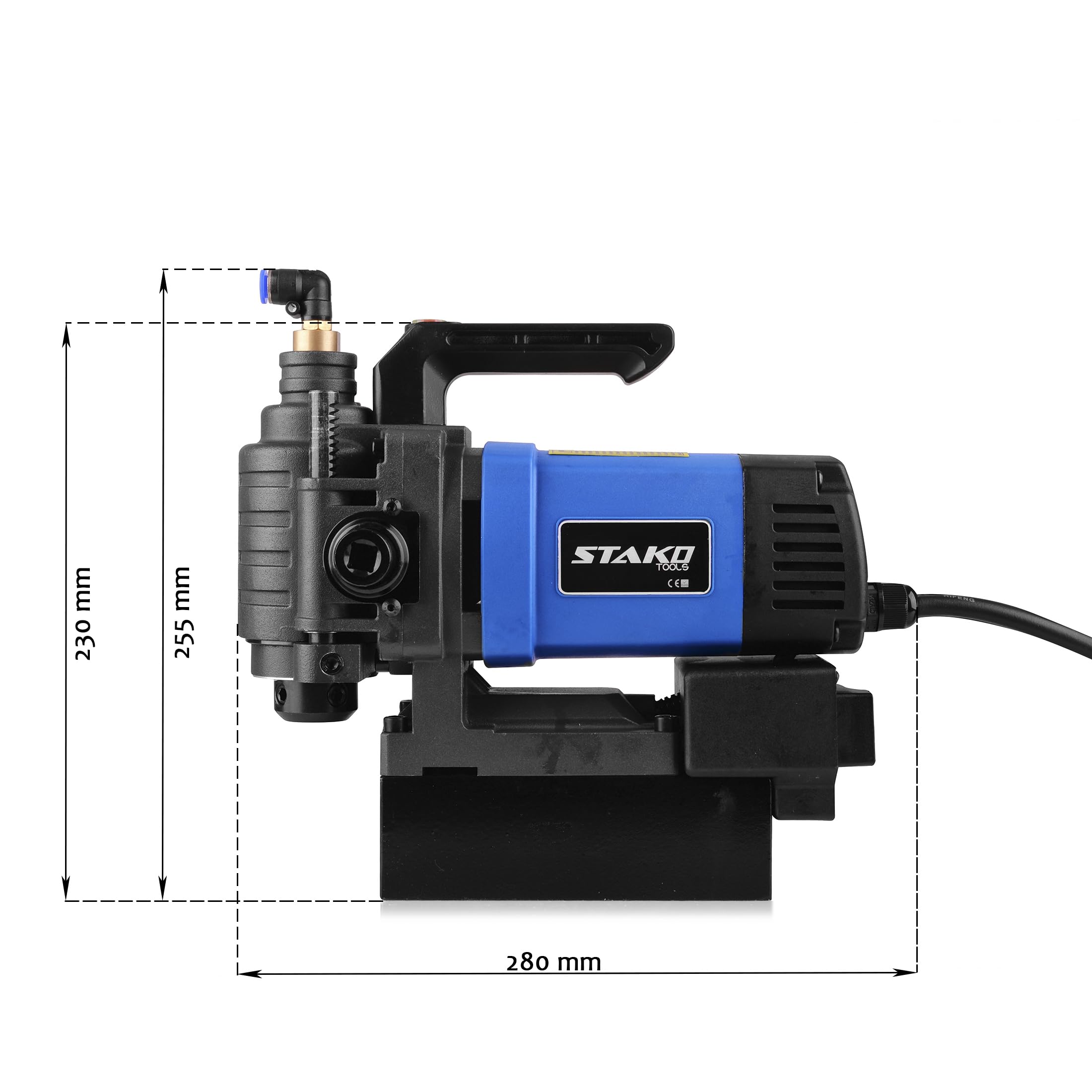 STAKO Magnetbohrmaschine mit Niedrigem Profil 1650 W mit Koffer KCY-38DM – tragbare Kernbohrmaschine für Metallbearbeitung – mit Weldon 19 mm – Leicht 8 kg – Magnetkraft 14500 N – Kernbohrgerät