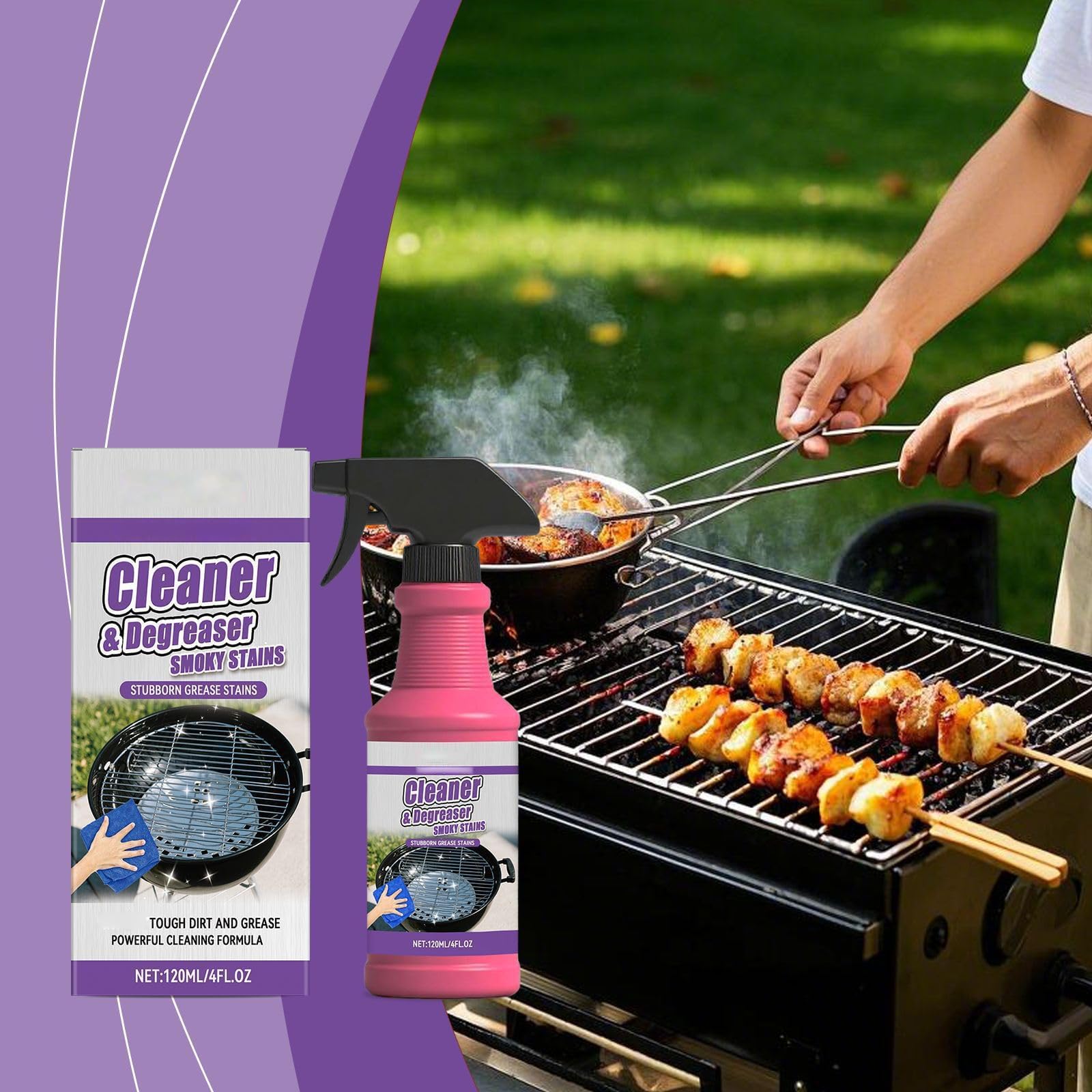 Grillreiniger Fettlöser Spray Stark, Backofenreiniger & Küchenreiniger, Allzweckreiniger gegen Eingebranntes Fett & Öl, Schnelle Wirkung Oberflächenreiniger für Grill Herd Dunstabzug (1)