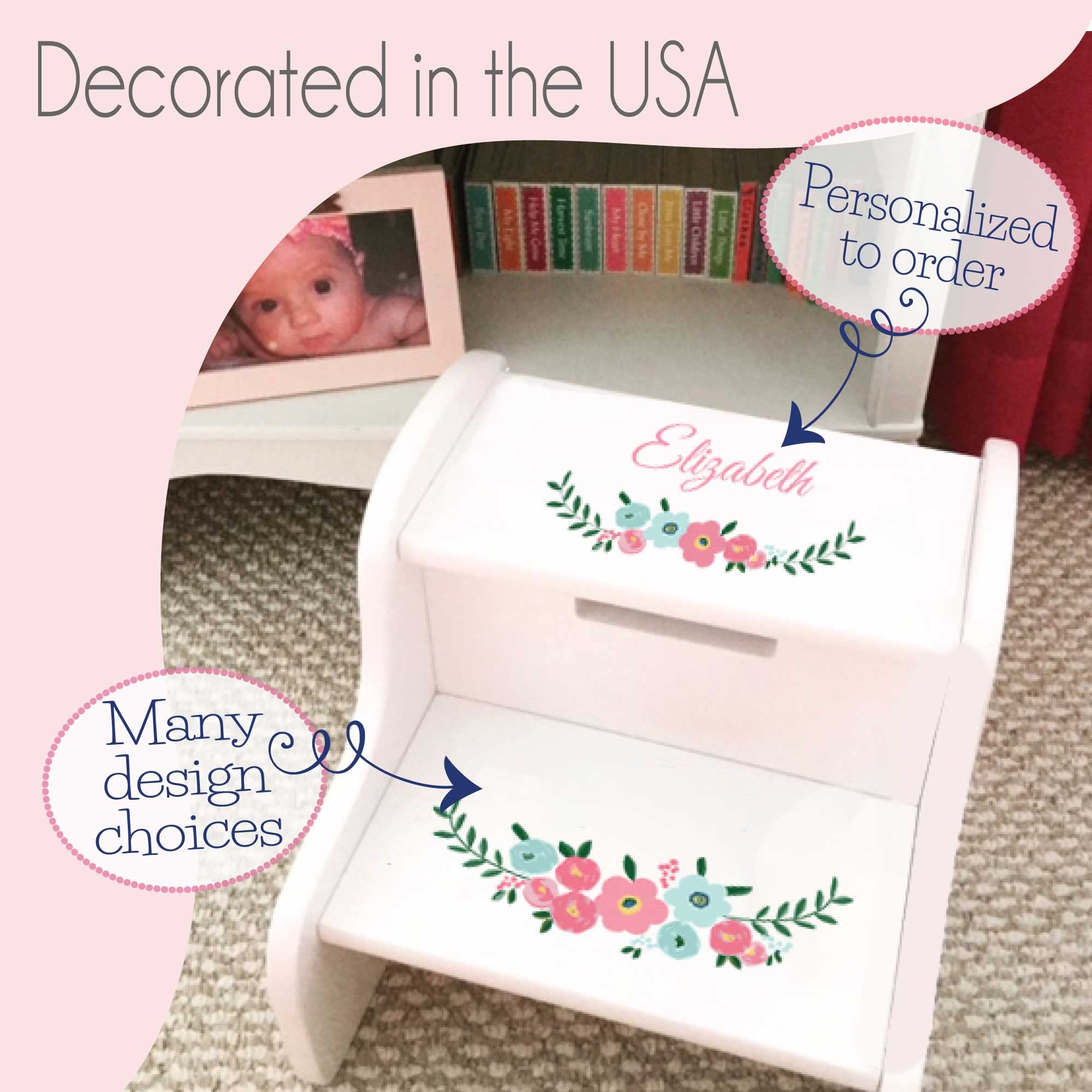 My Bambinopersonalized Mermaid White Step Stool Blonde