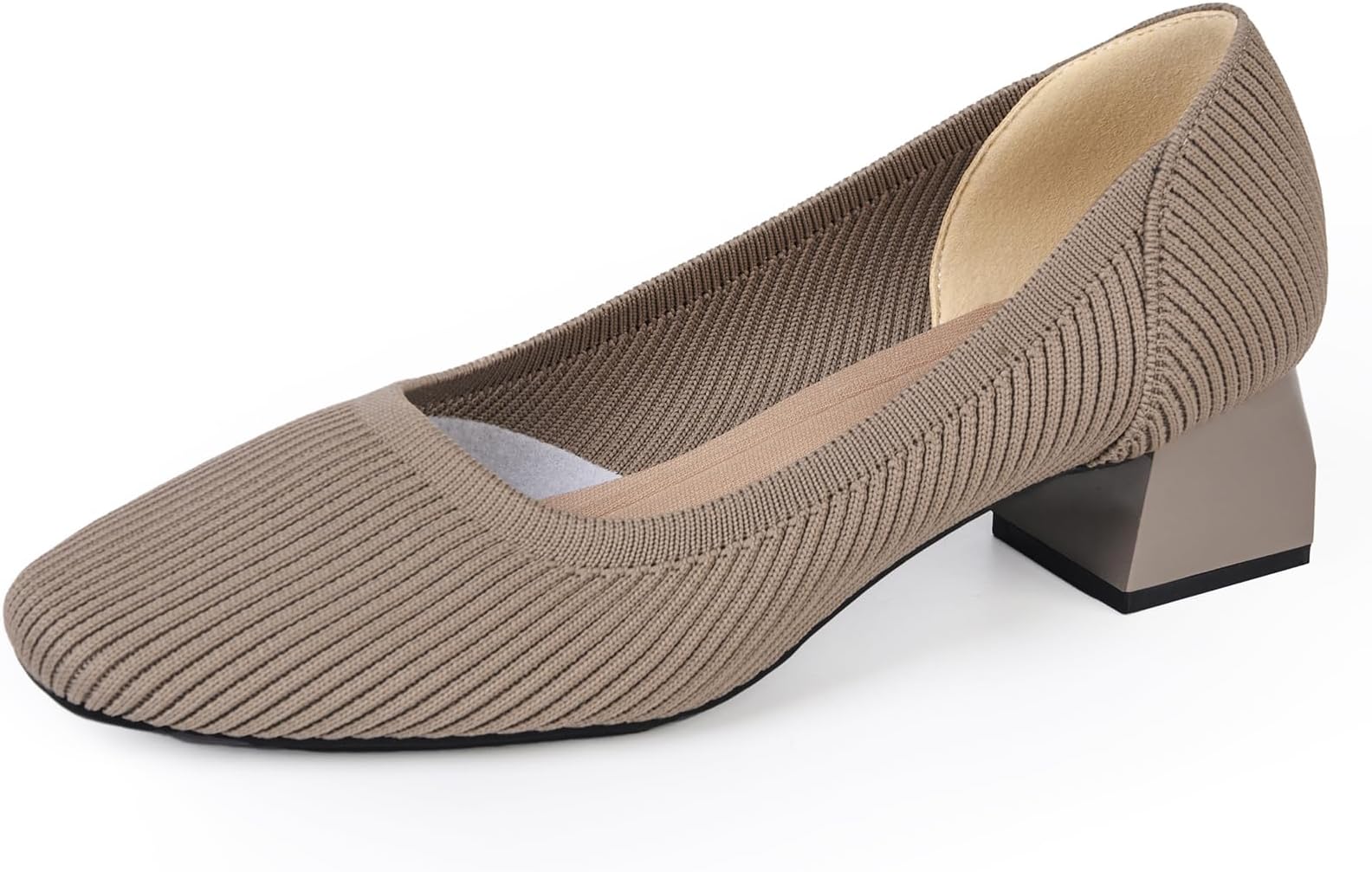 youngshow Womens Pumps Block Heels Square Toe Knit Comfortable Heel for Women Slip On Work Shoes for Woman Dress Classic Shoes Walk Office