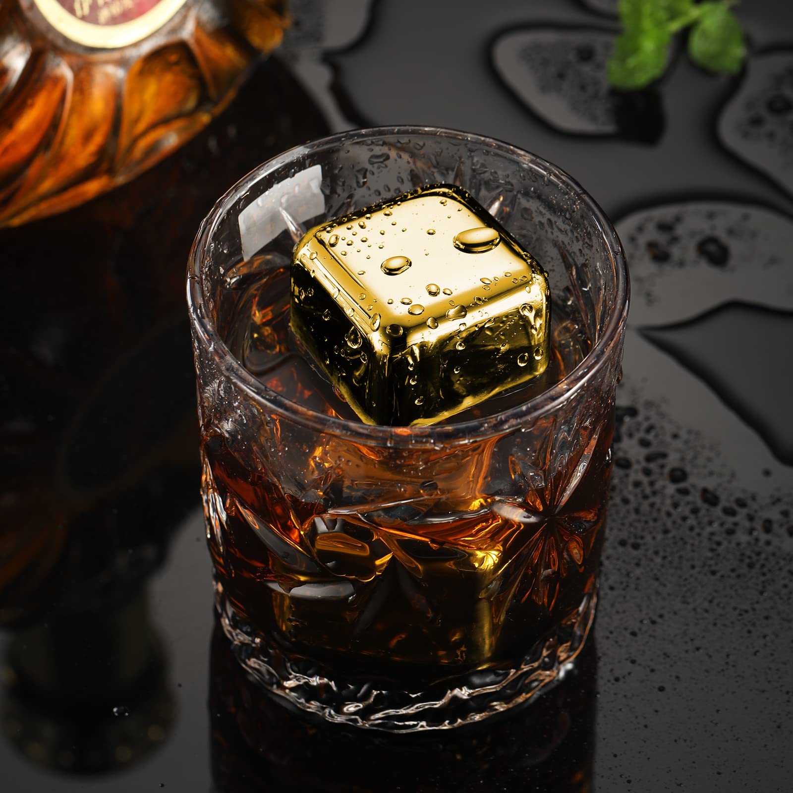 2 Large 64cm³ Whiskey Stones - Reusable Stainless Steel Metal Ice Sphere Cubes Beverage Chilling Rocks Whiskey Stones for Red Wine, Bar Beer, Scotch, Vodka Drinks - Gold — Amazon image 6