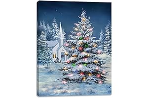 alottagifts Town Tree Christmas Canvas Wall Art | LED Lighted Canvas Wall...