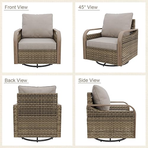 Miniatura 8 de Moderna mecedora giratoria de mimbre para exteriores, silla mecedora de ratán para patio, terraza, porche, jardín, 1 pieza, marróngris