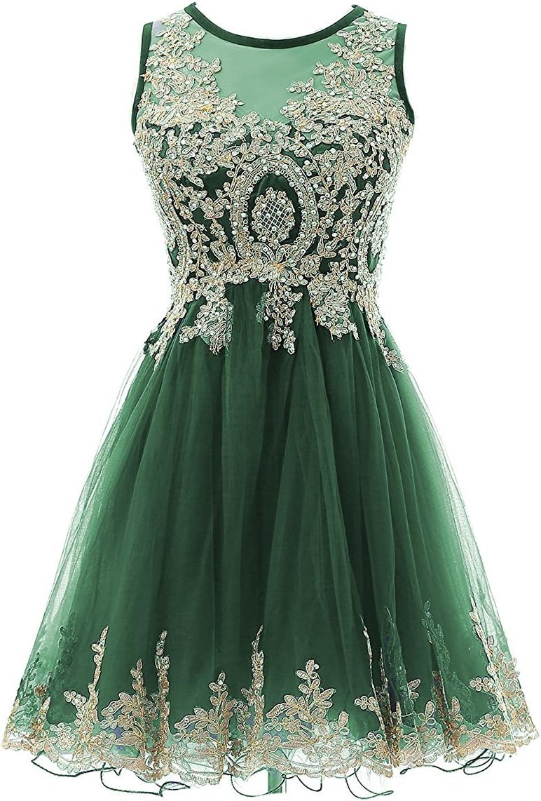 Womens Gold Lace Applique Homecoming Dresse Prom Bridesmaid Gown