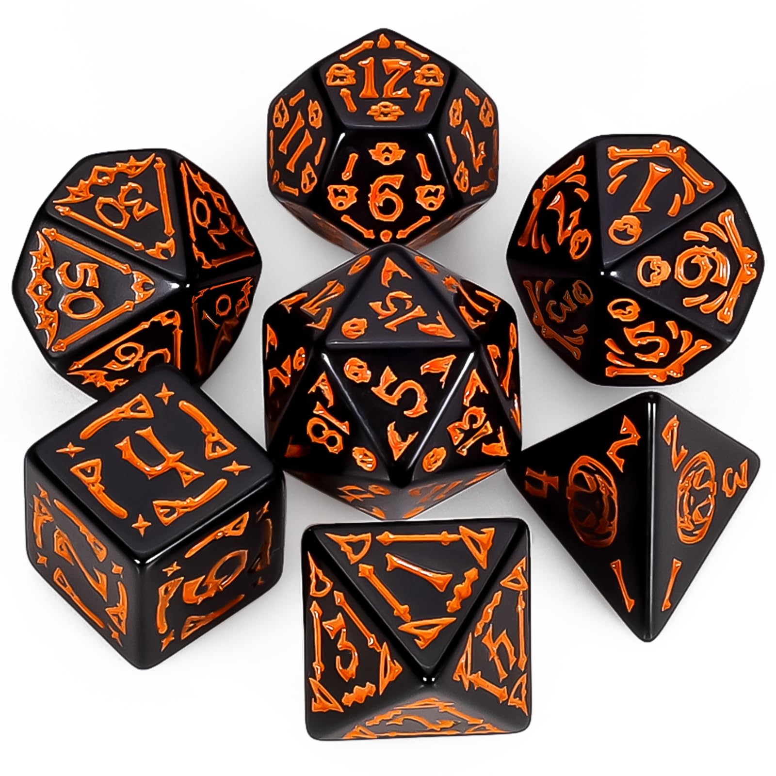 QMAY Polyhedral Play Dice - 7 Pieces Dice (Black Halloween)