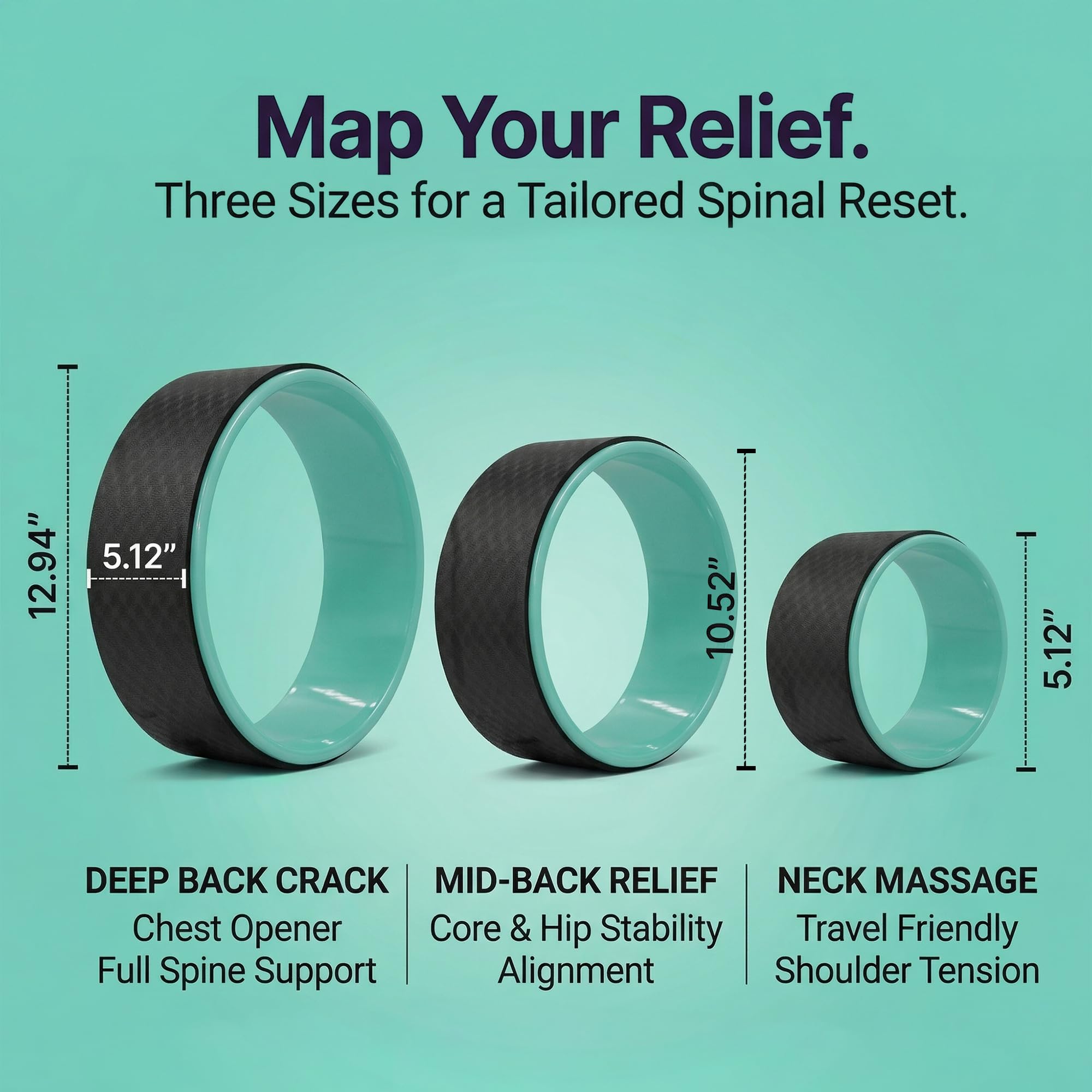 Yogikuti Yoga-Rad-Set (3 Größen) zur Linderung von Rückenschmerzen, Flexibilität und Haltung, langlebiges TPA-Material, stabil und rutschfest, ideal für Yoga, Pilates und Stretching