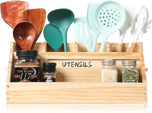 Miniatura 2 de Innovation Soporte para utensilios, soporte para utensilios de cocina extra grande para encimera, soporte de utensilios de madera con asa,