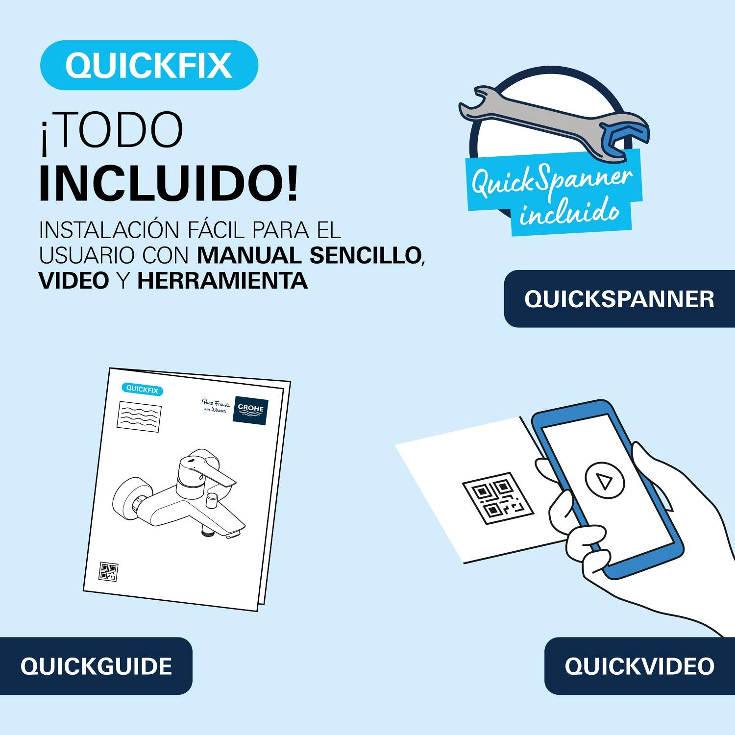 GROHE Precision Feel: Termostato bañera y ducha, ahorro agua (superficie de cuerpo frío , tope a 38°C, mandos antideslizantes, incluye herramienta 3 en 1), cromo, 34788000