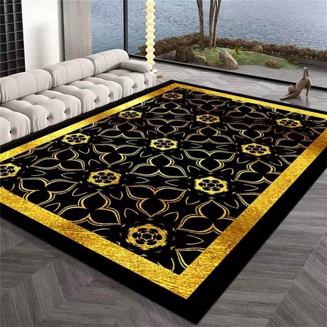 Tapis de salon moderne floral noir 60x100cm doux