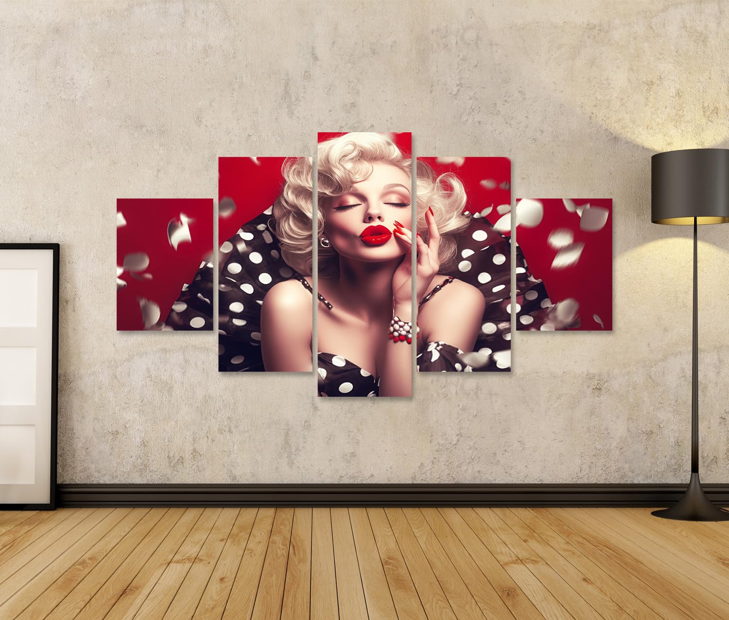 islandburner Quadro su tela Marilyn Monroe Retro Glamour con labbra rosse e abito a pois per camera da letto fan del cinema parrucchiere immagini murali poster