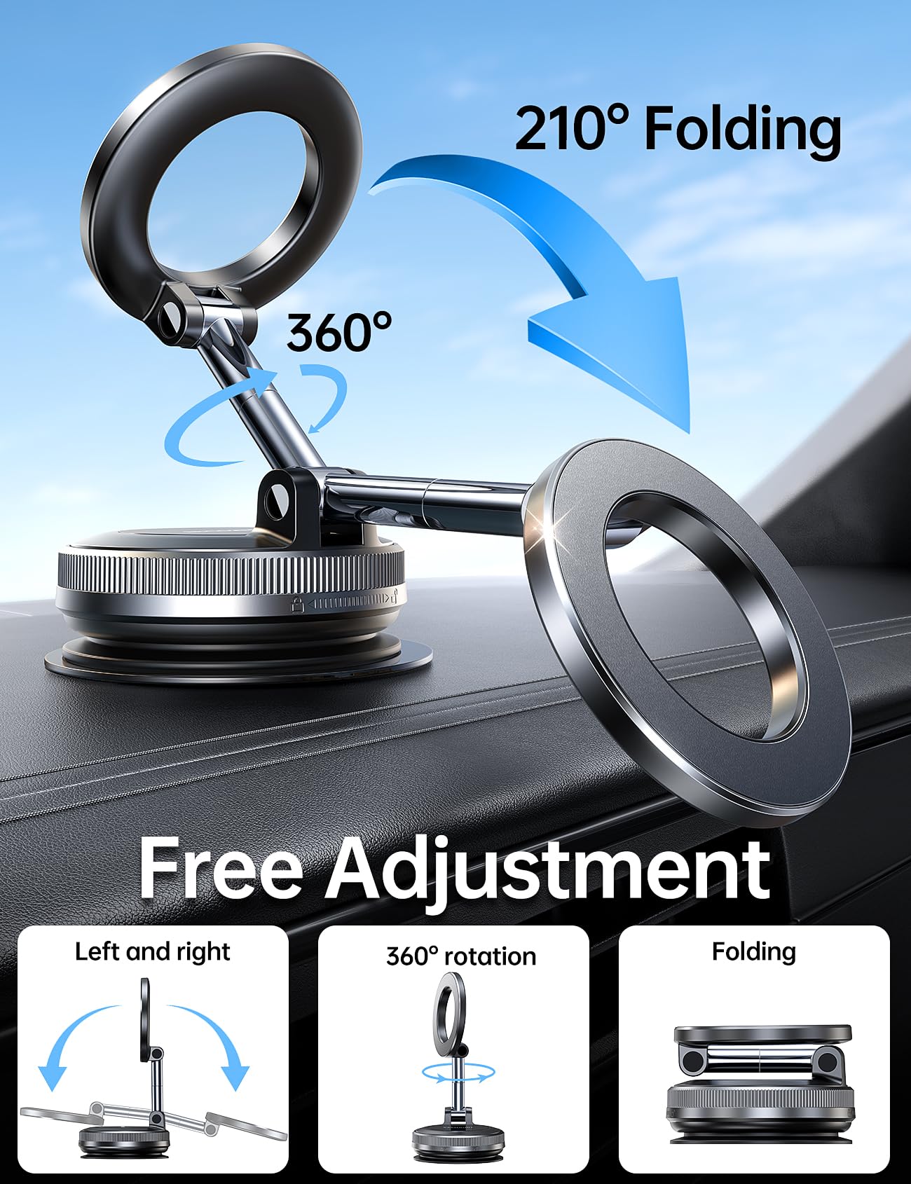 Uchwyt samochodowy MagSafe, regulowany uchwyt na telefon z przyssawką próżniową 360°, magnetyczny uchwyt na telefon komórkowy do samochodu pasuje do iPhone'a 16 Pro Max Plus 15 14 13 12