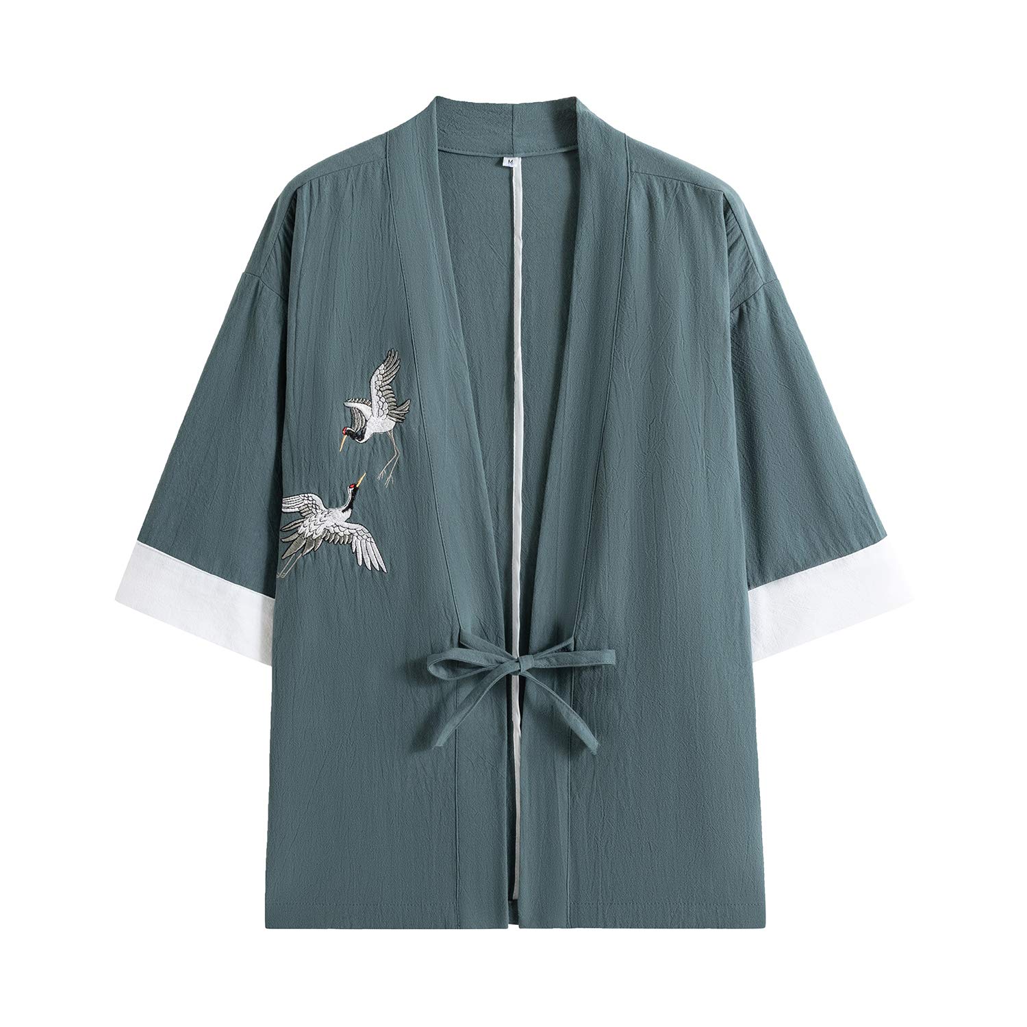 Mens Japanese Kimono Cardigan Cotton Linen Haori Fashion 3/4 Sleeve Yukata