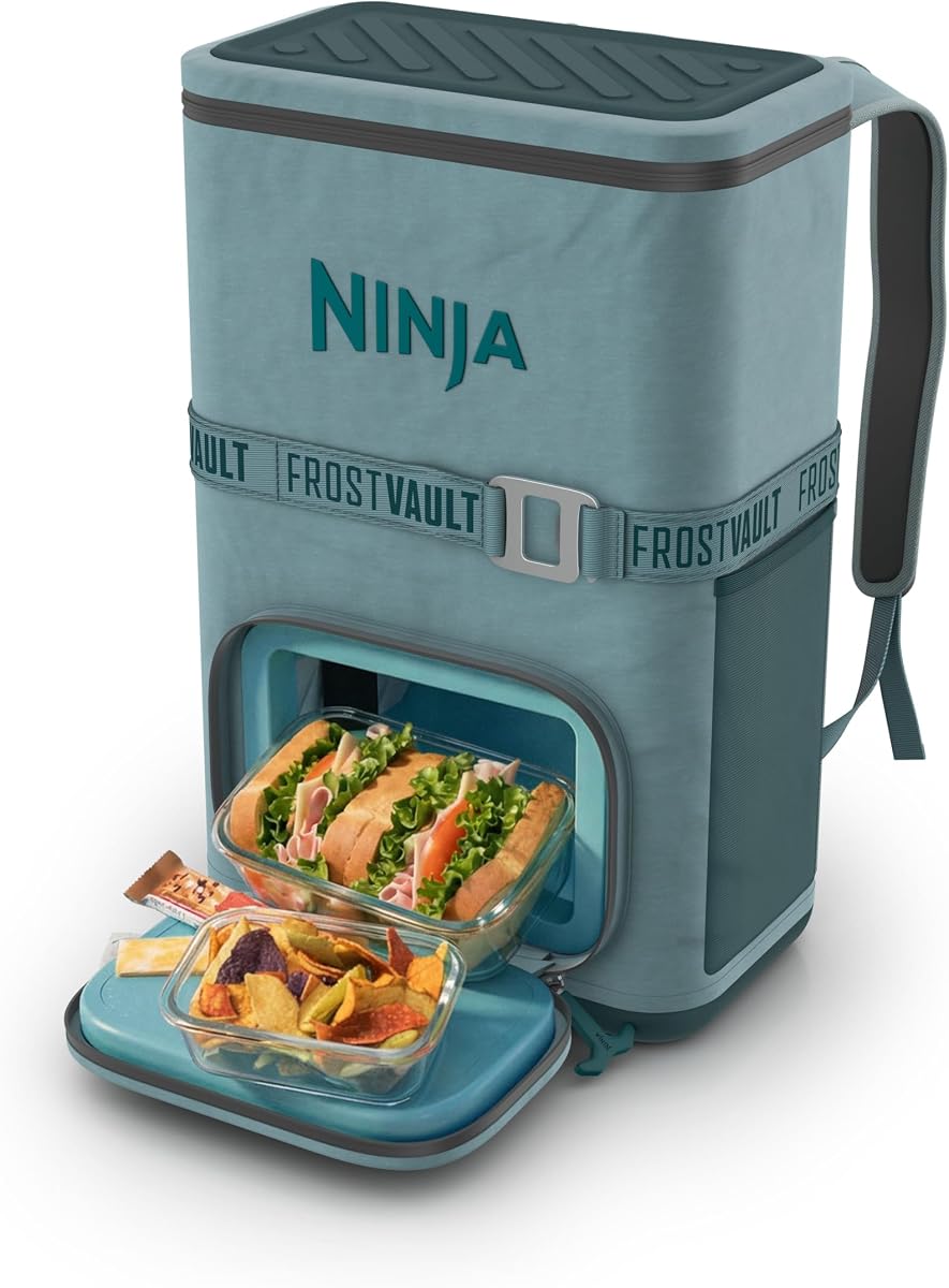 FrostVault™ Go Backpack Cooler, Dry Storage, Waterside Wind Down | Ninja FrostVault Go soft cooler, stays cool for hours with a leakproof, easy-access lid, and carries like a backpack