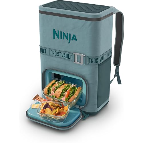 Ninja Backpack Cooler | FrostVault Go 24 Can Soft Cooler | Leakproof Zipper with Built in Can Opener, 2 Ice Packs & Dry Storage Drawer | for Hiking, Camping & More | Halocline Green | FF124TL