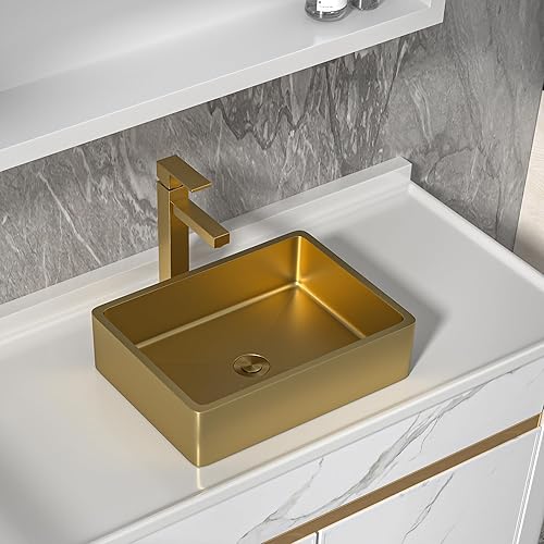 Miniatura 40 de Fregadero de baño de 19 x 15 pulgadas con grifo y desagüe desplegable – Porcelana negra mate rectangular sobre mostrador moderno lavabo de arte