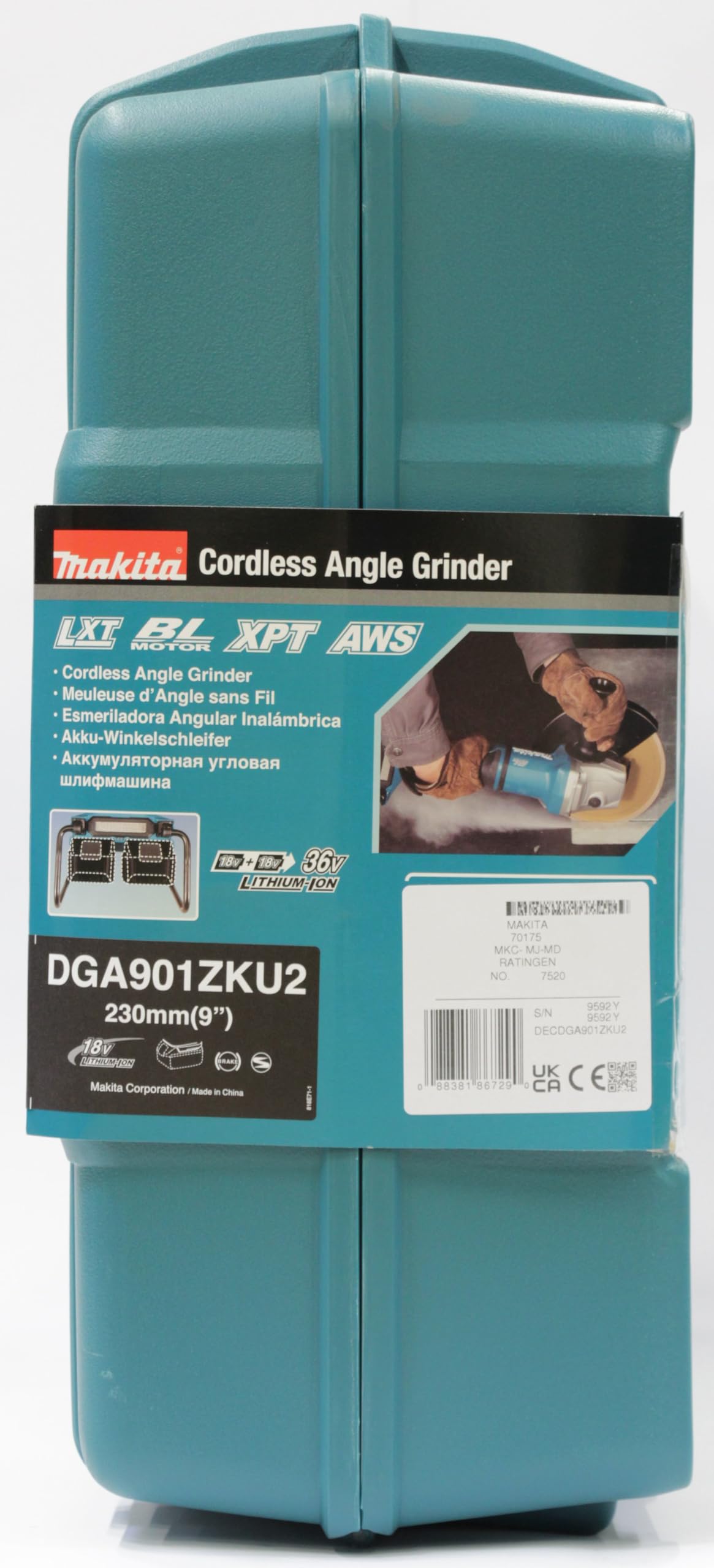 Makita DGA901ZKU2 akumulatorowa szlifierka kątowa 2 x 18 V z Bluetooth (bez akumulatora, bez ładowarki) w walizce transportowej