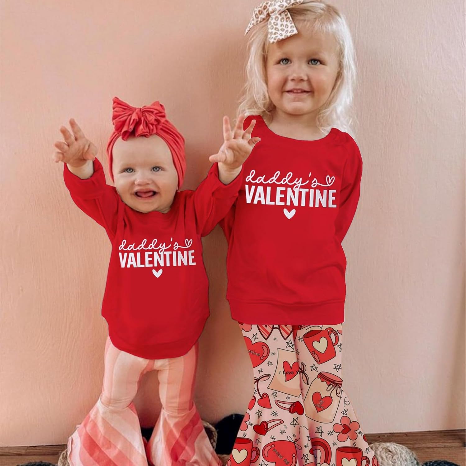 Newborn Baby Girl Valentine's Outfits Long Sleeve Letters Print Sweatshirt Tops Bell Bottom Pants Spring Clothes - Image 2