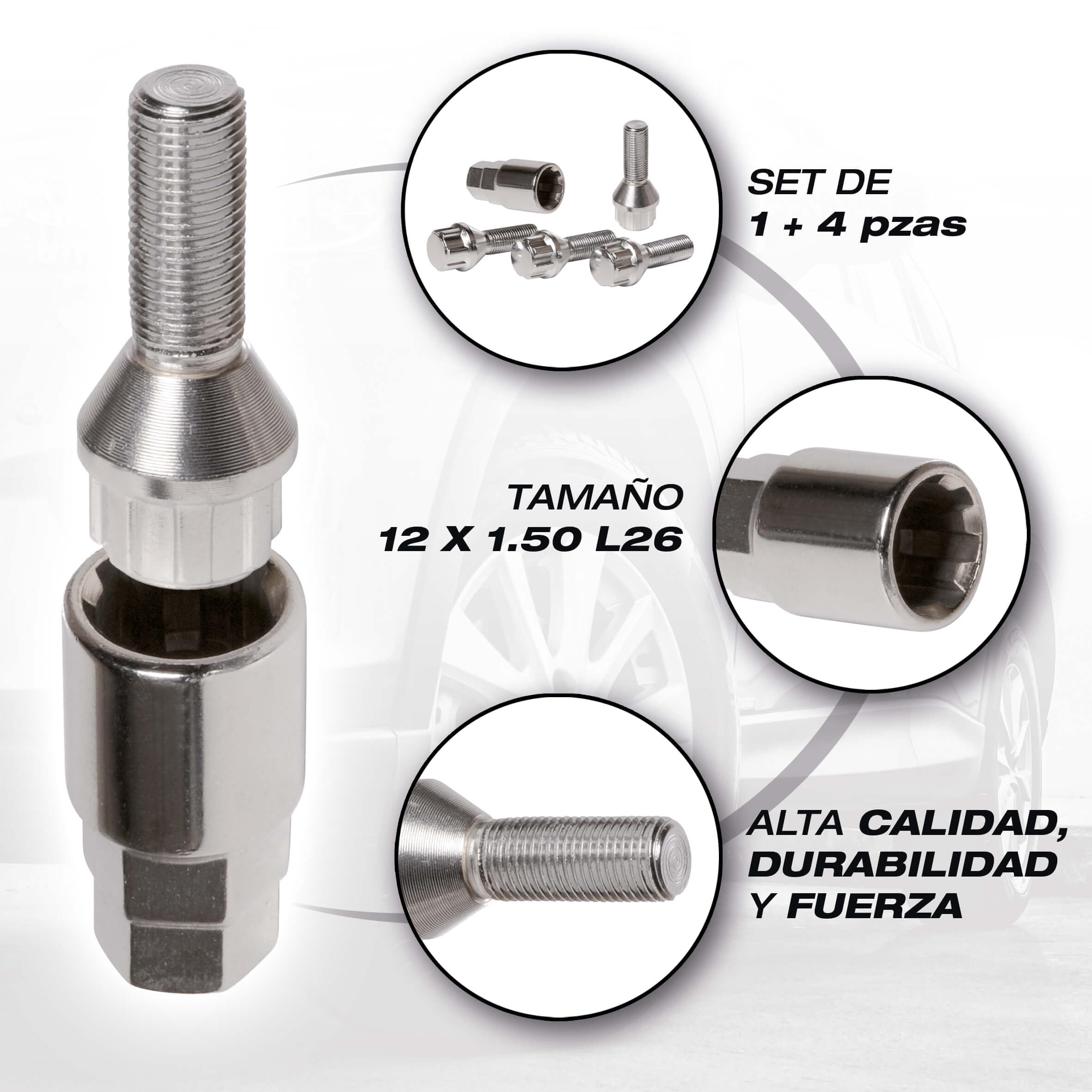 SUMEX Atb5026 Carplus - Set Bulloni Antifurto, Tipo E 12X1.50 L26