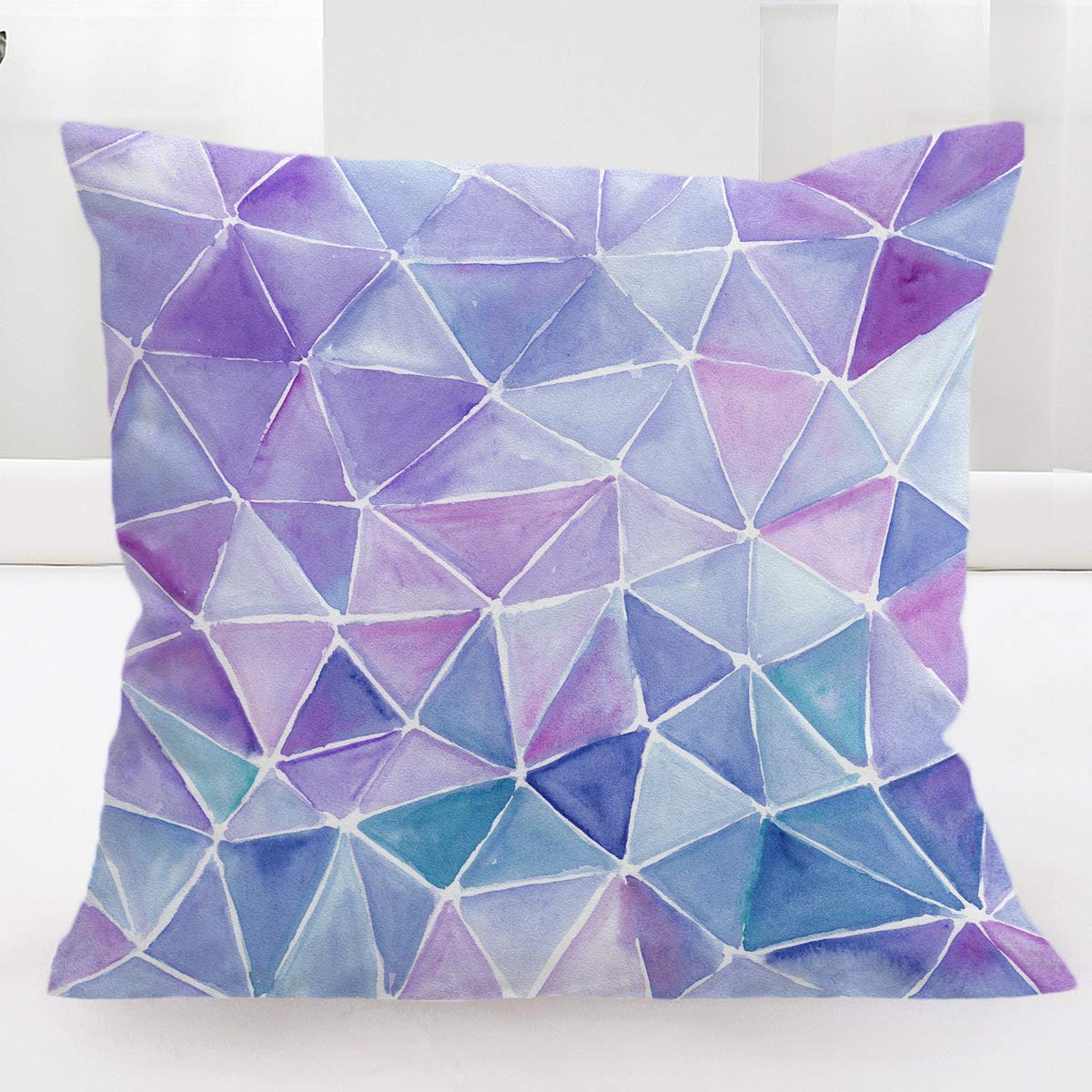 BlessLiving Chic Purple Watercolor Triangles Cushion Cover Boho Pastel Abstract Pattern Printed Throw Pillow Case,Violet and Lilac, (18x18 inch)