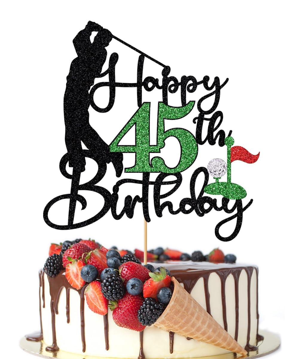 Crseniny Golf Happy 45th Birthday Cake Topper, Golfer/Sports Themed Birthday or Retirement Cake Decorations,Golf Forty-five 45 Years Old Ball Player 1981 Sport Themed Bday Party Supplies