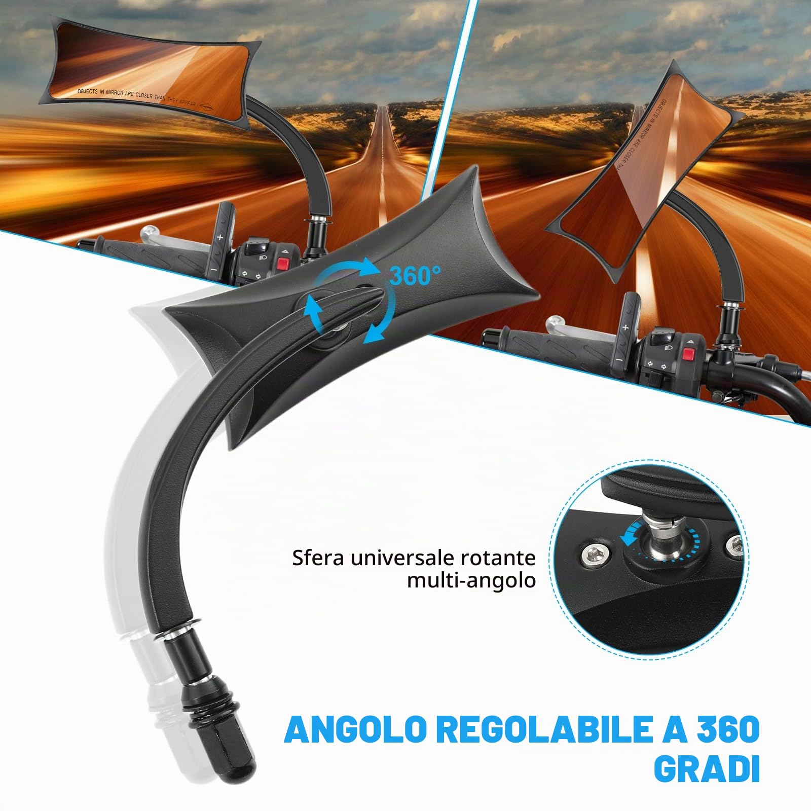 Specchietti Moto Nero, M10 Specchietto Retrovisore Moto Accessori Laterali Forma Irregolare Compatibile con Harley Sportster Custom Iron 883 Road King Street Softail ed Electra Glide