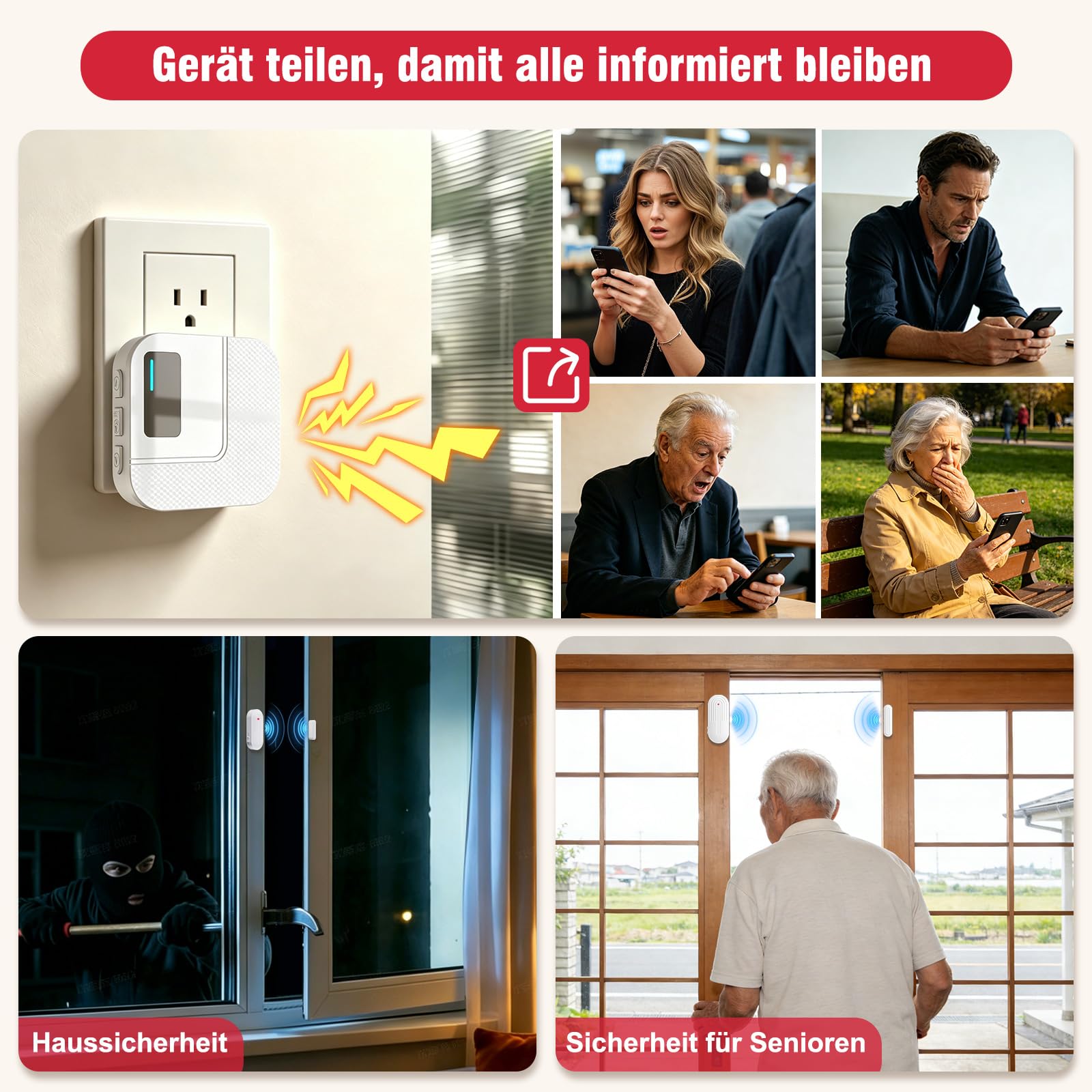 SanJie Alarma de puerta WiFi con notificación de aplicación, sensor de puerta y ventana con receptor, sensor de puerta de 110 dB, alarma para niños y mayores, sensor de puerta WiFi para hogar, oficina