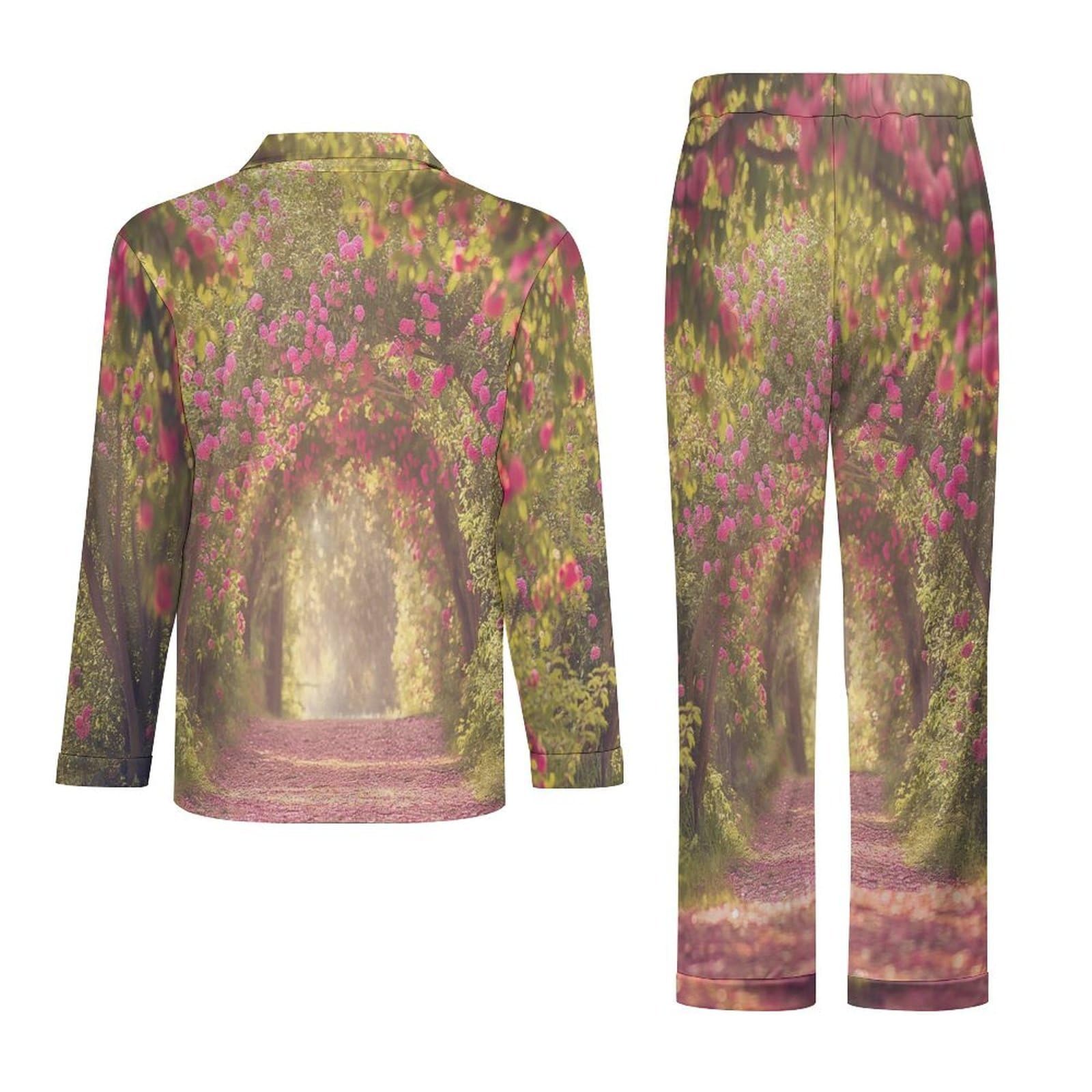 OLEETS Pigiama A Maniche Lunghe da Uomo - Mare di Fiori Rosa Pigiama Invernale Completo con Top E Pantaloni 2 Pezzi Morbido E Confortevole Casual da Notte
