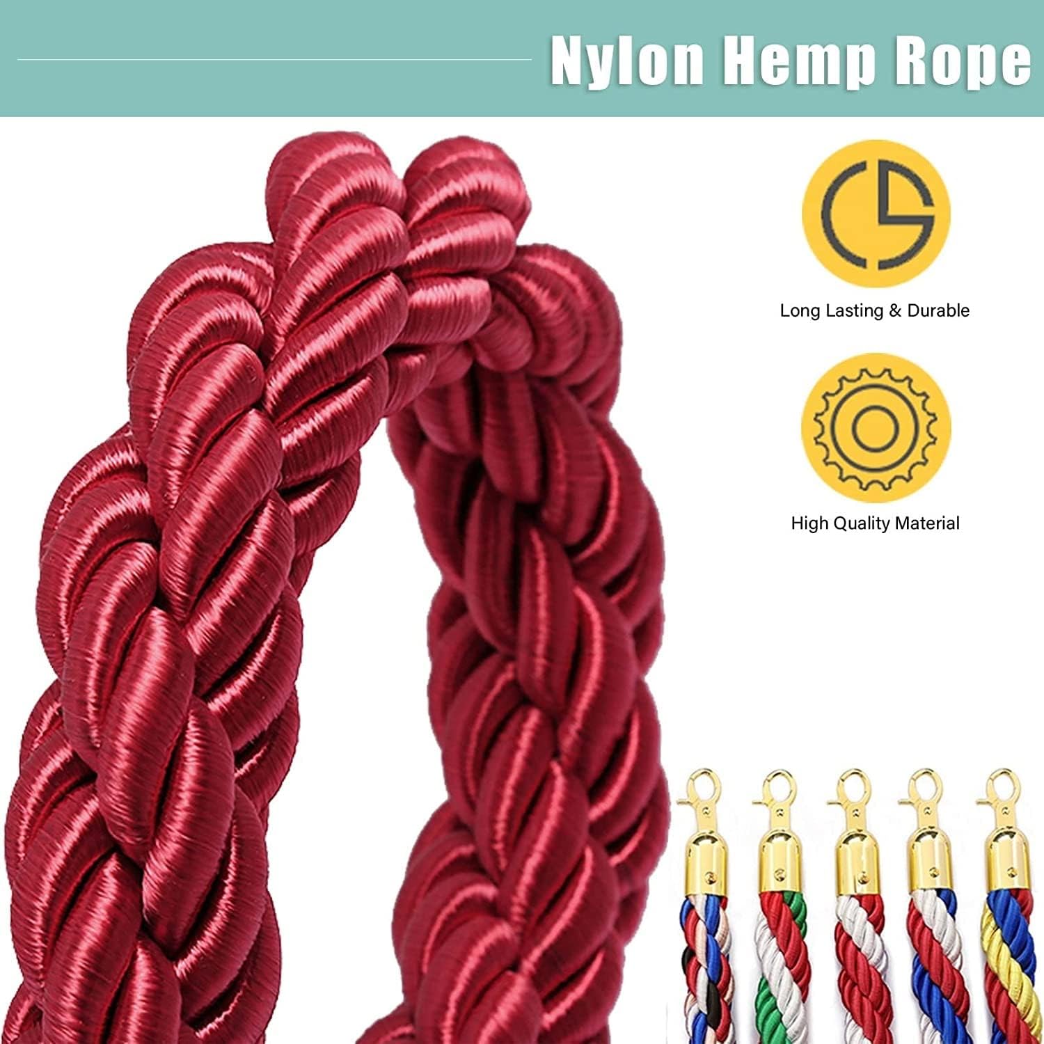 Twisted Queue Barrier Rope 5 Ft - Orange with Gold Plated Stainless Steel Snap Hooks for Events, Theatres, Red Carpet, Crowd Control, VIP Line Management