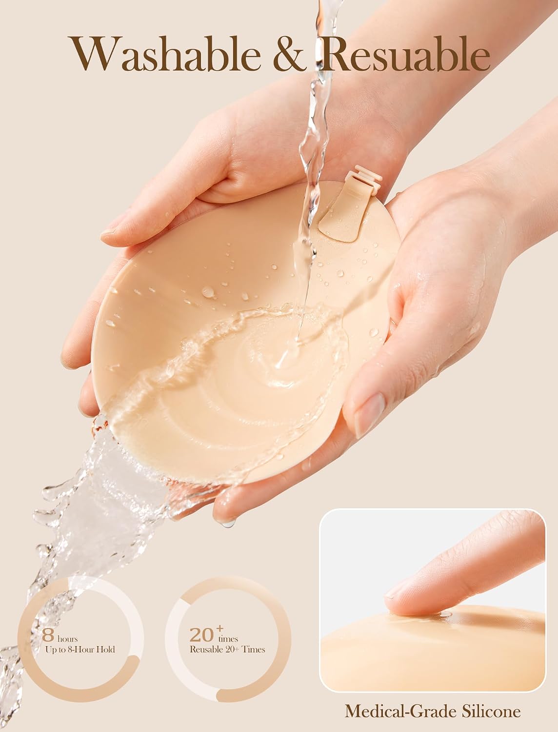 Nipple Covers for Women – Invisible Adhesive Reusable Seamless Push-Up Pasties for Backless & Strapless Dresses, Nude