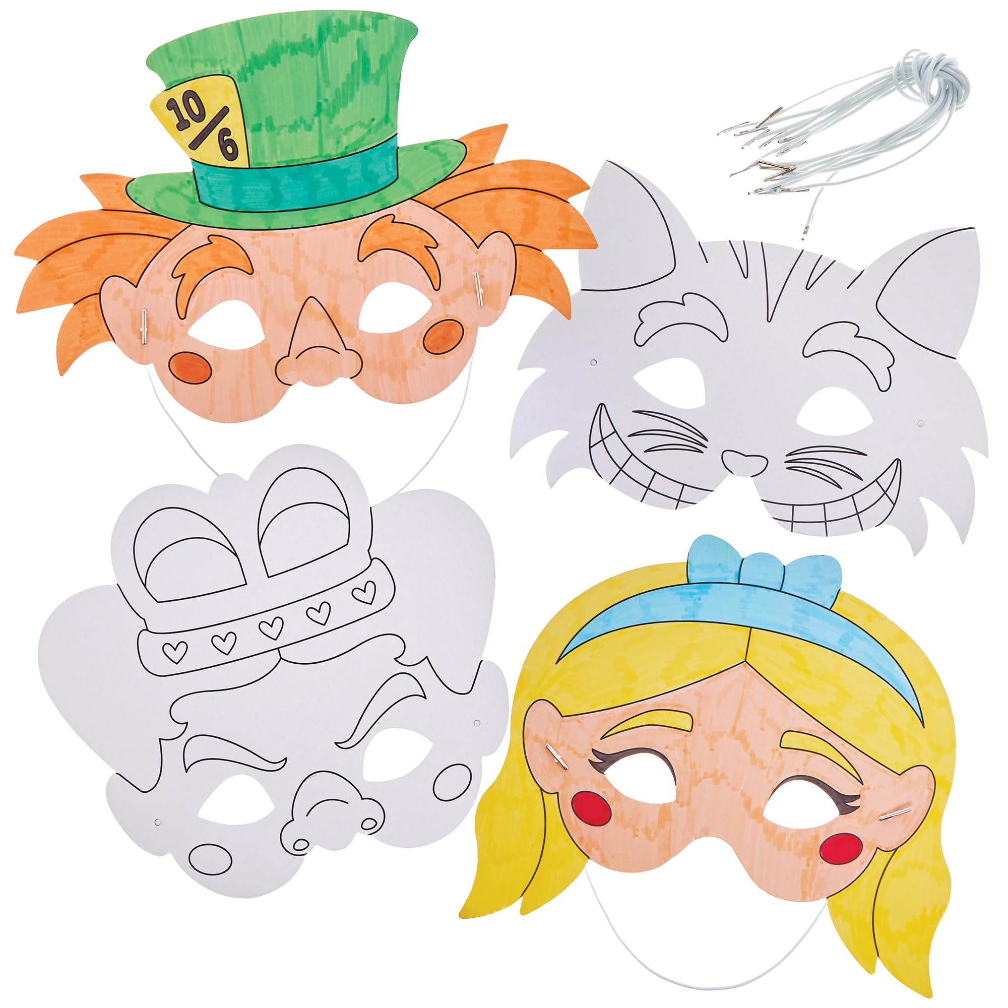 Baker Ross FN181 Alice in Wonderland Colour-in Masks - Pack of 8, Fancy Dress Costume Arts and Crafts