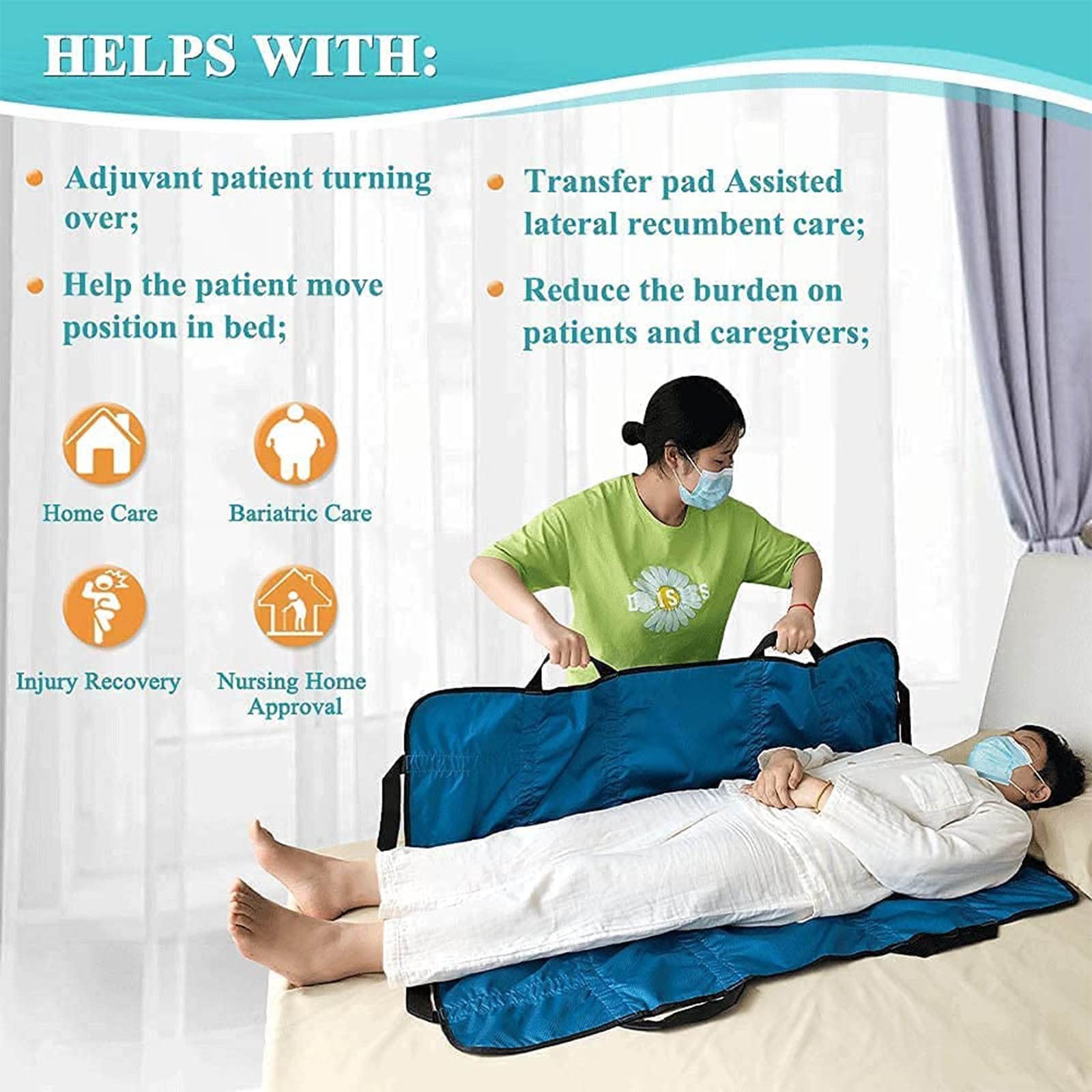 Cinturón de transferencia para pacientes postrados en cama, hoja deslizante con asas, soporte para incontinencia, ayuda de transferencia bariátrica