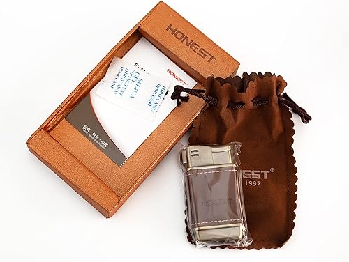 Miniatura 4 de SMKOLIN Encendedor de tubo pequeño de cuero suave llama interior butano recargable (sin gas) (marrón)