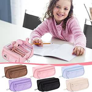 Bgn Stitch 3 Compartments Zip Pencil Case Complete In GIOTTO Colours, Pencil Case For School, 3 Compartments, Lilo And Stitch Girls, Pink, 44 Pieces