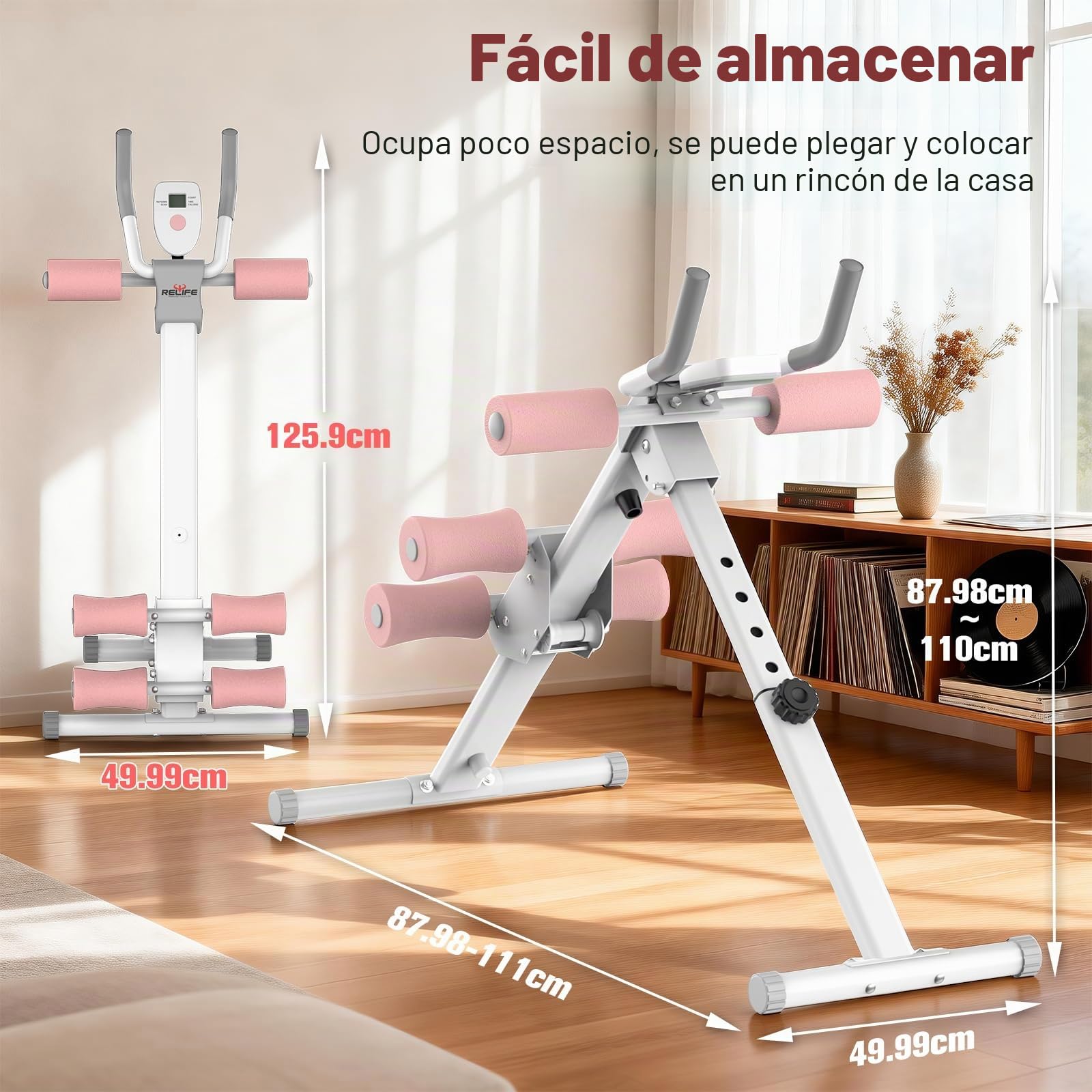 RELIFE REBUILD YOUR LIFE Máquina de entrenamiento abdominal AB plegable para entrenamiento de fuerza, entrenador de abdominales para gimnasio en casa 180kg (Rosa)