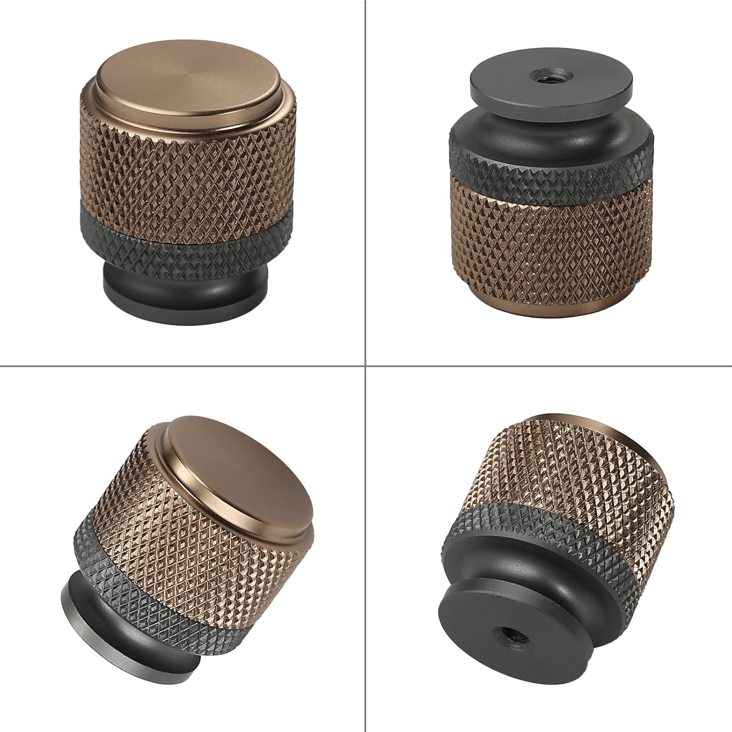9BUILD 12 Pack Knurled Cabinet Knobs - Round Gray Champagne Bronze Drawer Knobs for Cabinets and Drawers
