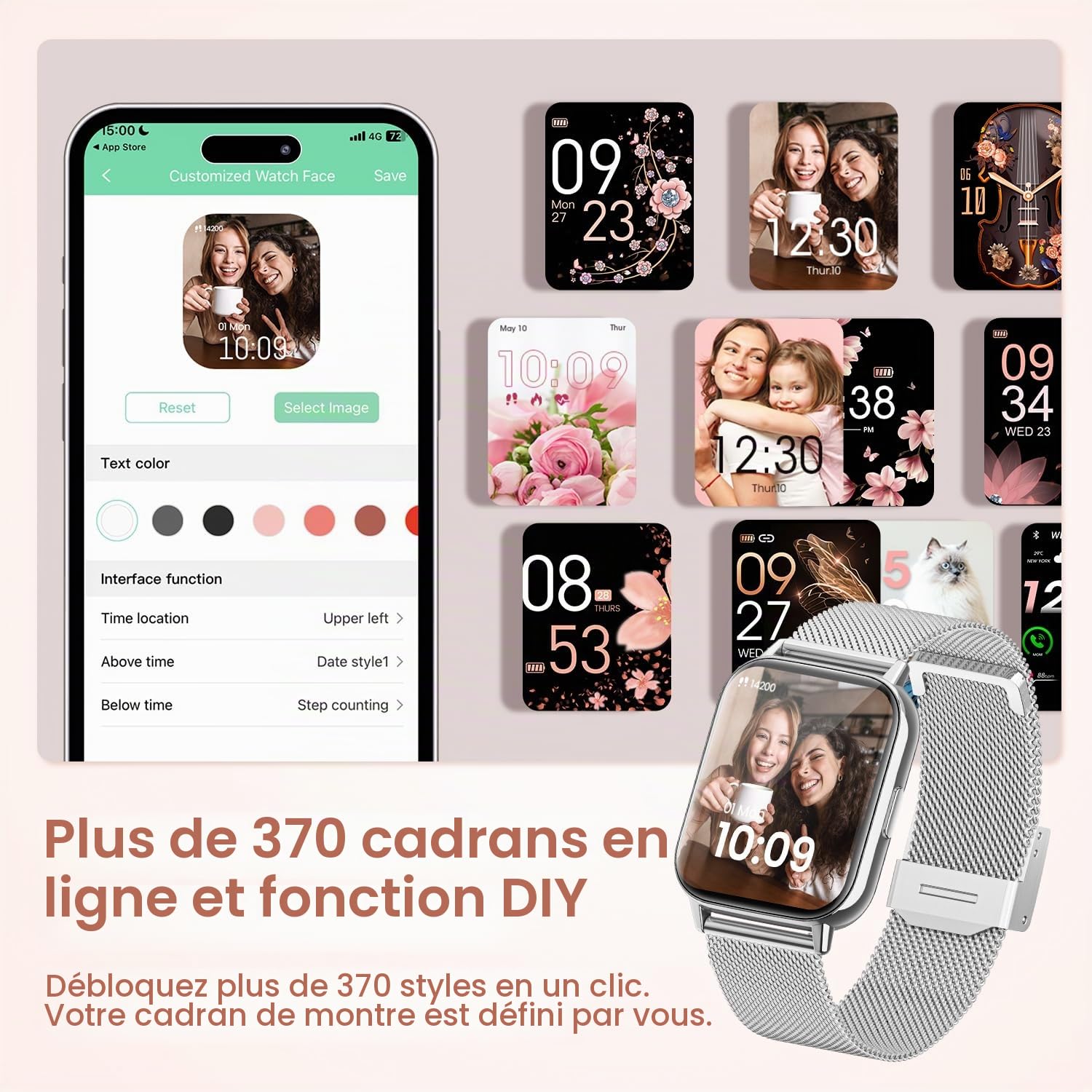 【Coffret Cadeau】Montre Connectée Femme, 1.83'' HD Smartwatch avec Appels Fonction Féminine/Fréquence Cardiaque/Sommeil/SpO2 IP68, 113+ Modes Sportifs Montre Connectée Podomètre iOS Android Argent