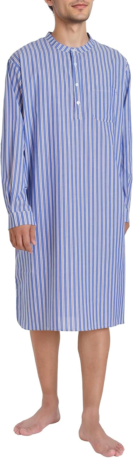Latuza Men's Lightweight Cotton Nightshirt Long Sleeve Nightgown