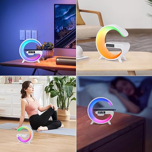 Miniatura 6 de Nuevo cargador de altavoz inalámbrico, luz de noche de ambiente con estación de carga inalámbrica, lámpara iluminada con música, reloj despertador 4
