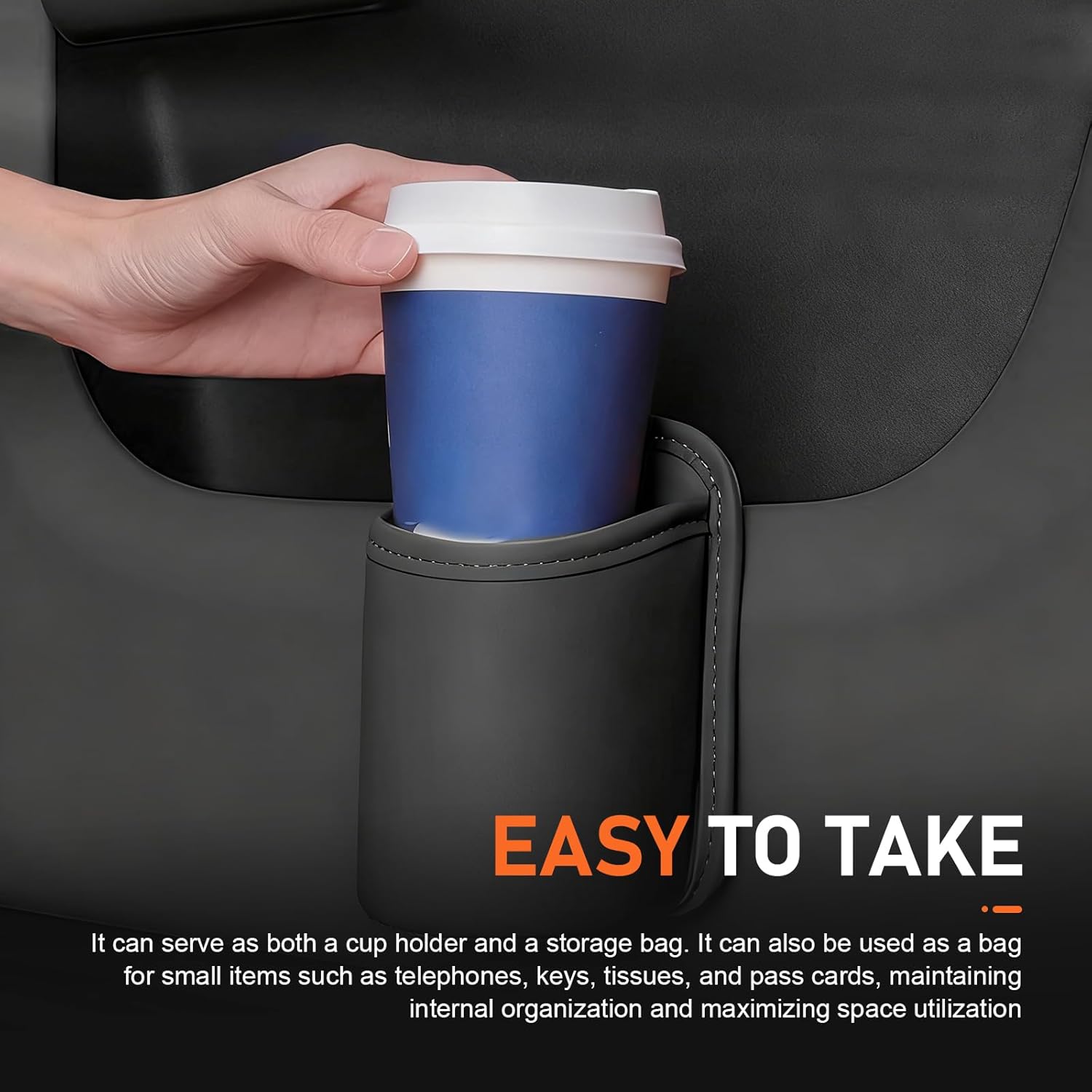 Car Door Cup Holder, Leather Backseat Cup Holder for Car, Multifunctional Clip On Storage Box for Beverage Phones Keys Snacks, Universal Storage Organizer Accessory (Black) - Image 3