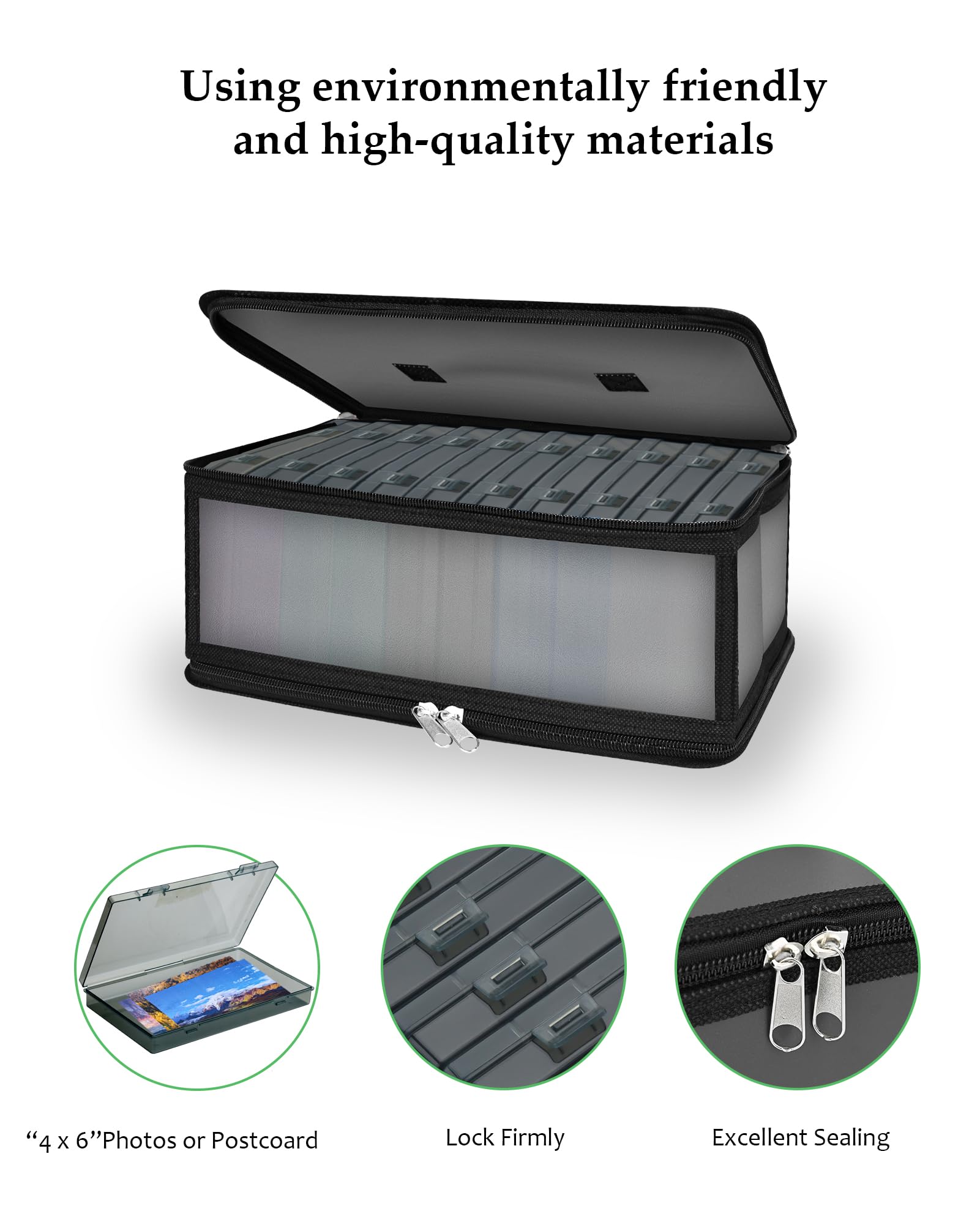 Gbivbe 4" x 6" Photo Storage Boxes Photo Case with Handle, 10 Black Inner Plastic Photo Keeper, Scrapbook Organiser Container Box for Craft, Seed, Cards Supplies with 1 Label - Image 3