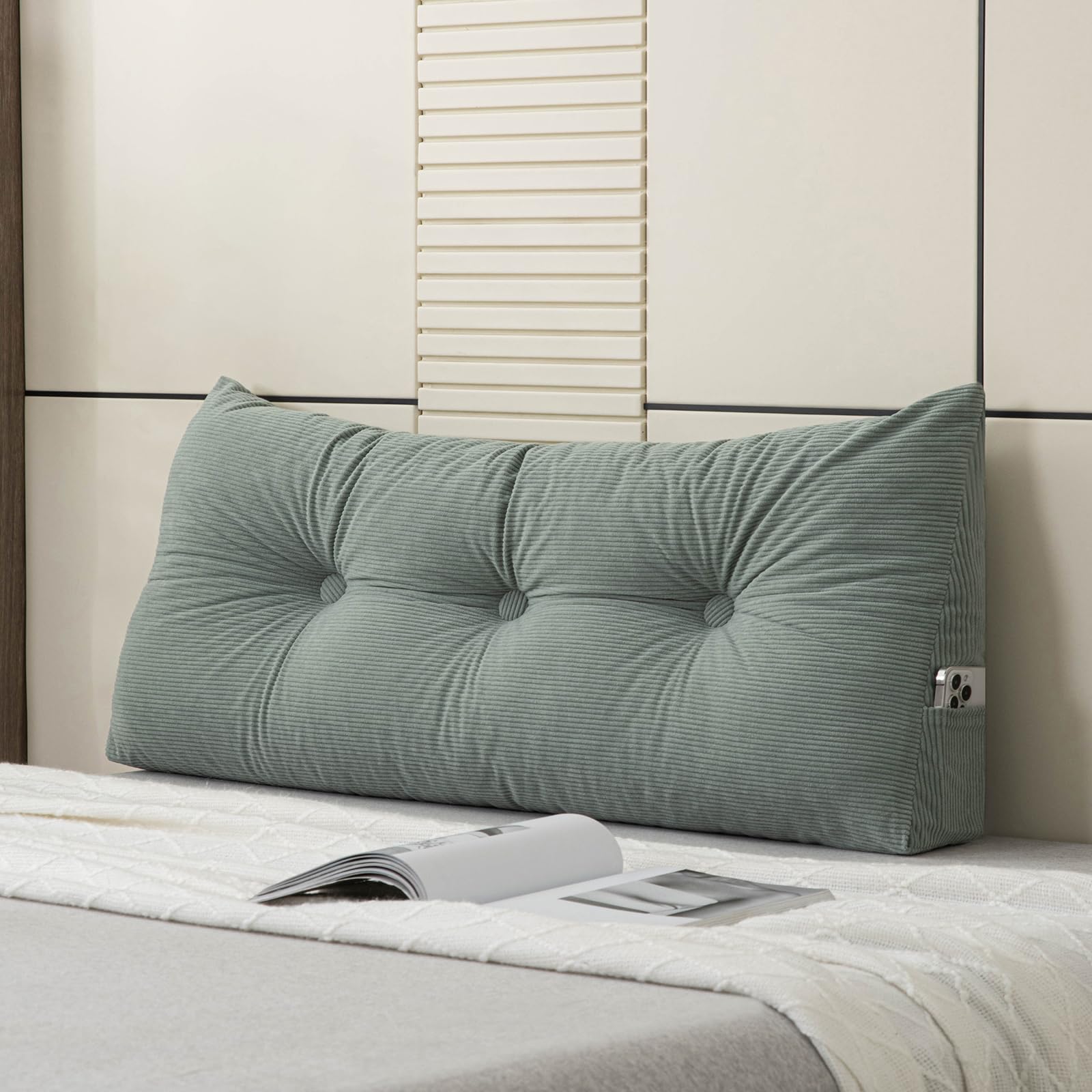 Headboard Pillow Bed Wedge Pillow for Headboard with Side Pockets Dorm Headboard Twin XL Long Back Pillow for Bed Bolster Pillow for Mattress Gap Filler