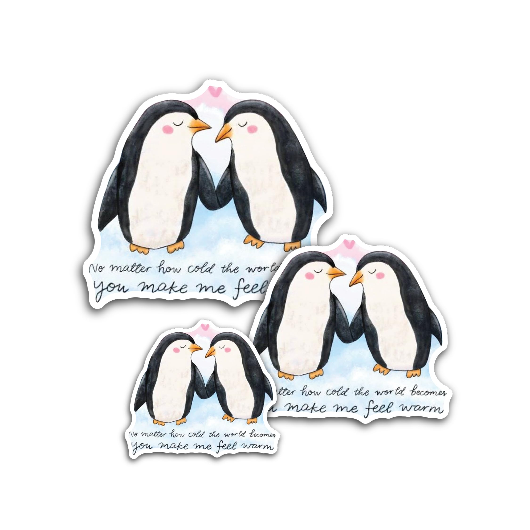 3 (Pieces) 1" 2" and 3" Love Penguins Decal Sticker, Waterproof & Scratch Resistant for Many Purpose Like Cars, Trucks, Laptops, Phones, Windows and