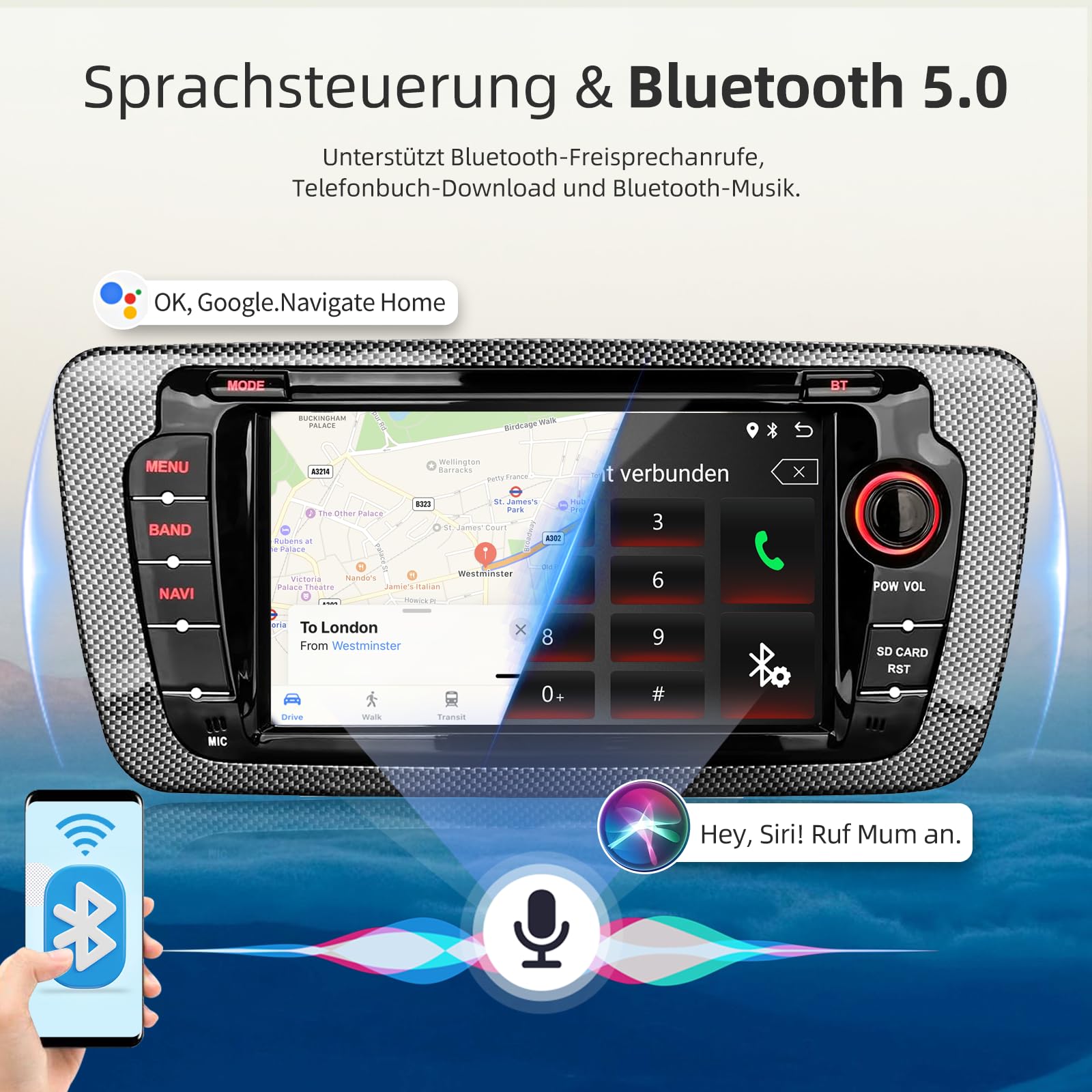Autoradio für Seat Ibiza IV 6J 2009-2013 Seat Ibiza Autoradio Upgrade 7 Zoll Touchscreen Radio mit Wireless Carplay Android Auto Wireless EQ BT GPS Spiegel FM RDS USB Rückfahrkamera (2+64G)