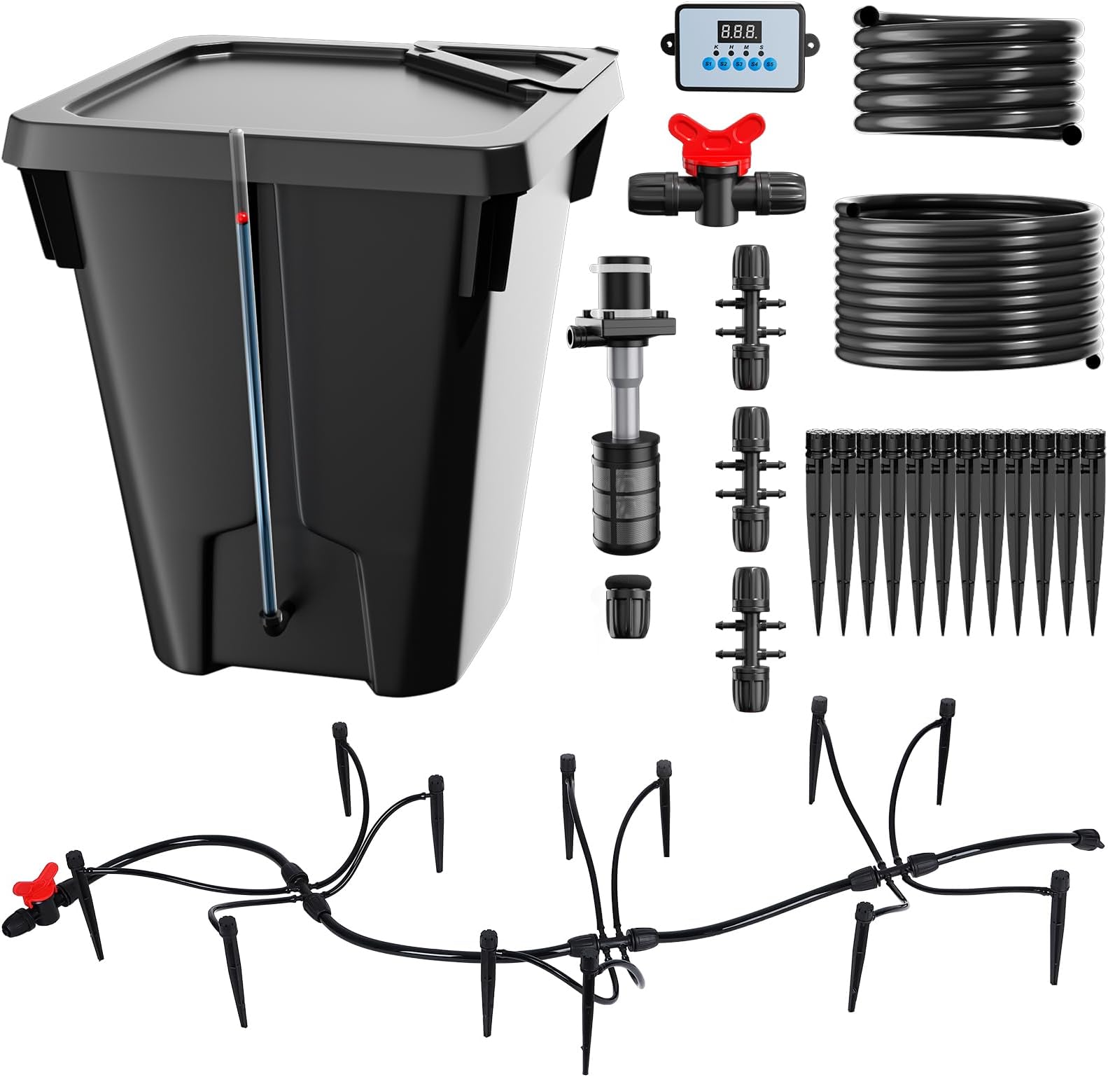 Automatic Drip Irrigation System Kits with 7 Gal Reservoir, Timer, Water Pump,12 Drip Emitters, 65.6FT/20M Drip Tubes Smart Automatic Garden Watering System for Indoor Plants/Lawn/Greenhouse
