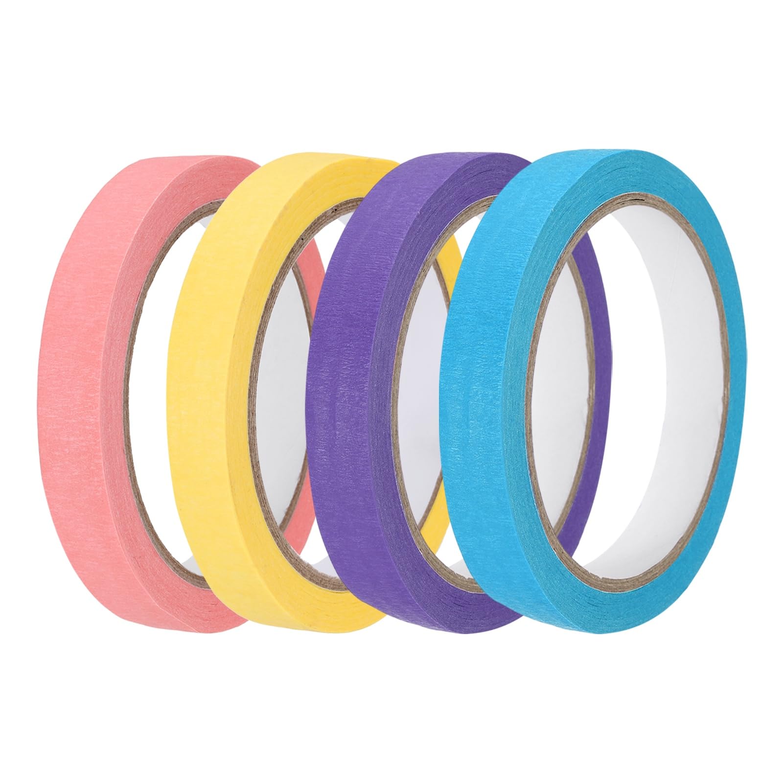 sourcing map 4pcs 9/16" x 22 Yard Colored Masking Tape Universal Crepe Paper Colorful Masking Painter Tape for Art Drawing DIY Handcraft Sealing, Blue Pink Purple Yellow — image 1