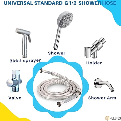 Miniatura 3 de FOLINUS Manguera para bidé, manguera de ducha de níquel cepillado con inserto de latón y tubo interior trenzado de nailon, adecuada para rociador de