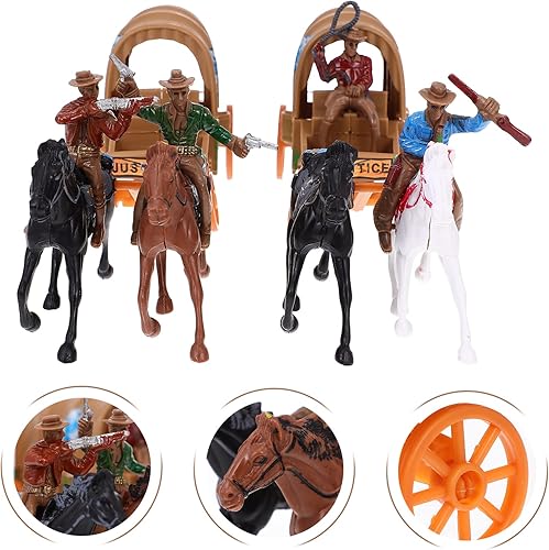 Miniatura 9 de Toyvian Juego de 2 figuras de plástico para decoración del hogar, juego de juguete de vaquero y caballo, figuras de plástico para decoración de